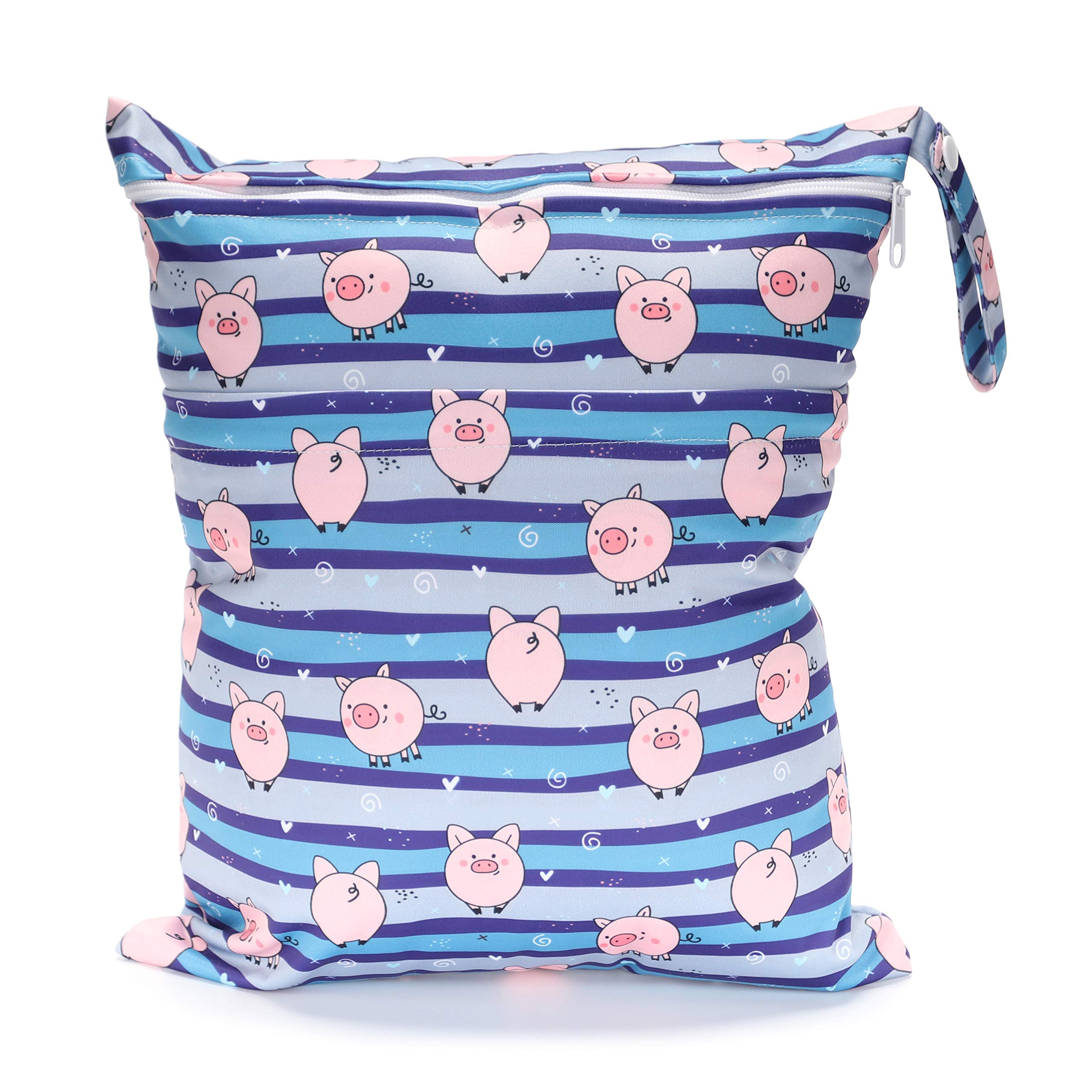 Sigzagor Medium Wet Dry Bag Baby Cloth Diaper Nappy Insert Bag Reusable Washable With Two Zippered Pockets Minky (Birds)