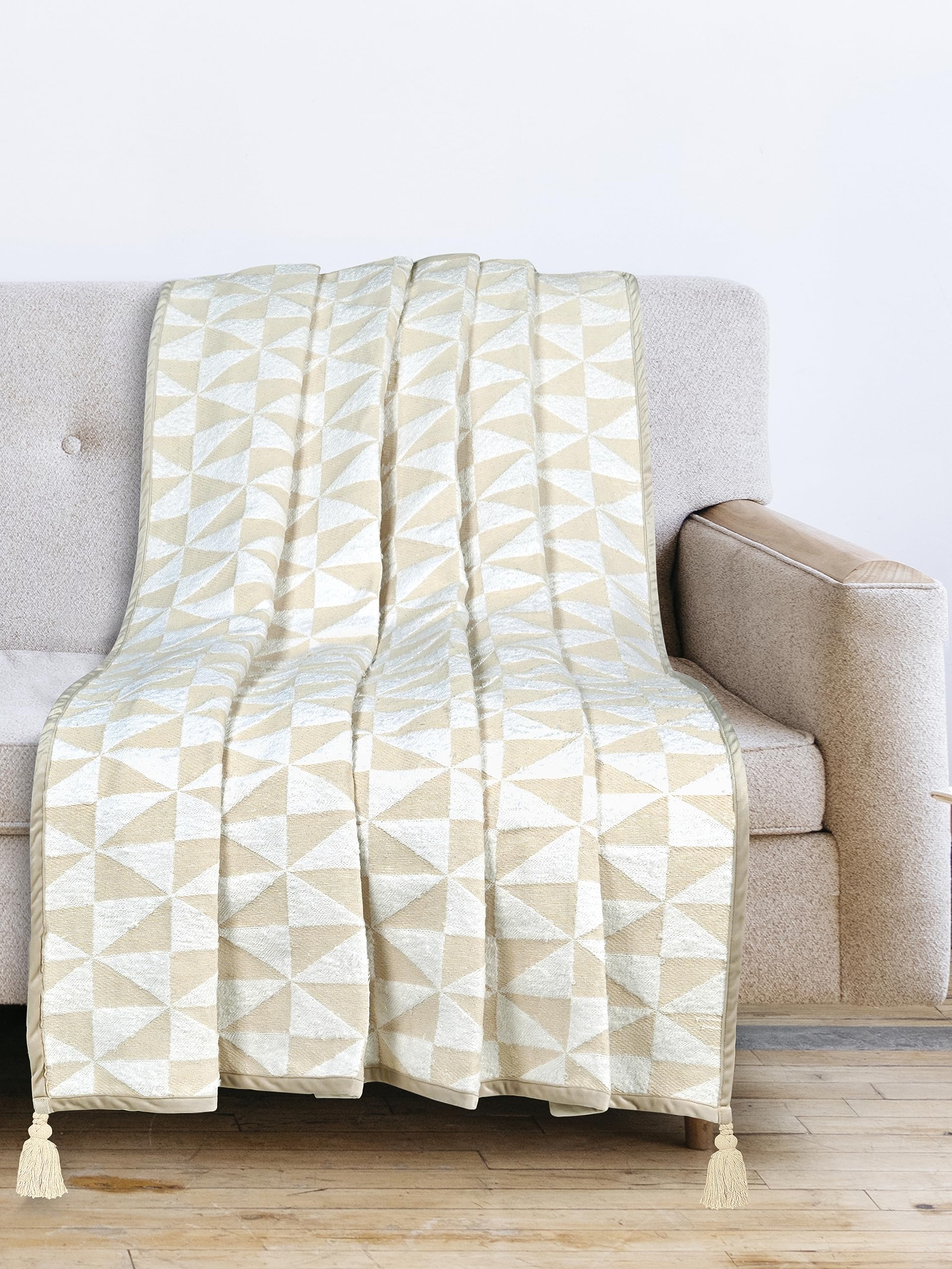 SARAL Home Soft Meri Sofa Throw White-(140x210 cm)