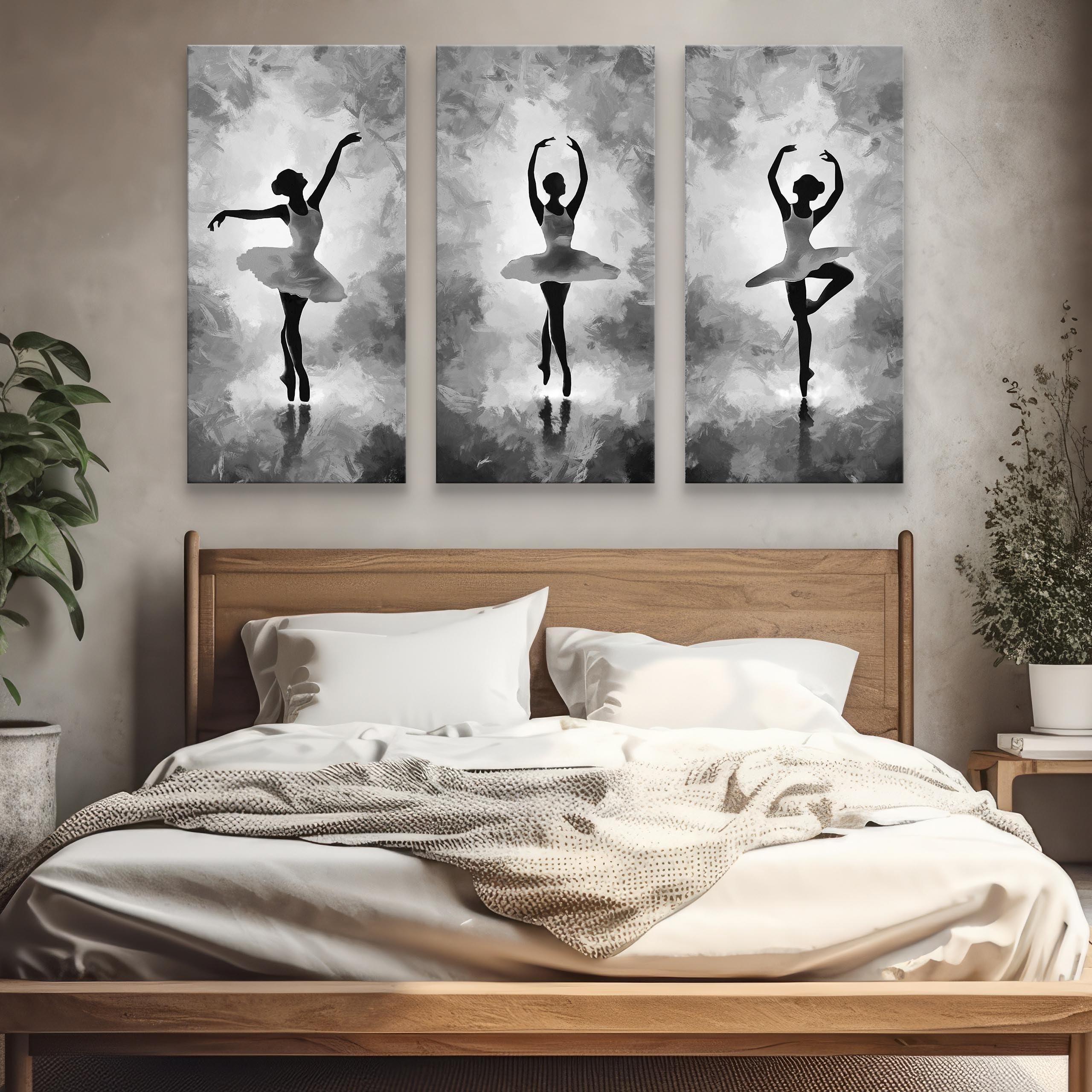 Muralo - Set di quadri da parete – Set di immagini su tela pronta da appendere, per soggiorno, camera da letto, decorazione moderna da parete, ballerina, donna, danza, 3 immagini 40 x 80 cm
