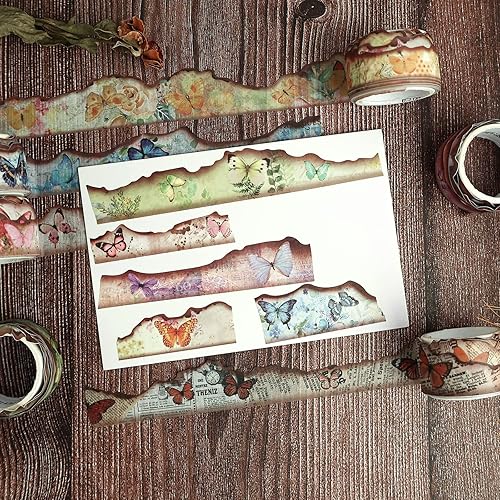Miniatura 4 de Dizdkizd Juego de 6 rollos de cinta Washi con temática de mariposa, suministros de diario basura, cinta washi de mariposa vintage para diario,