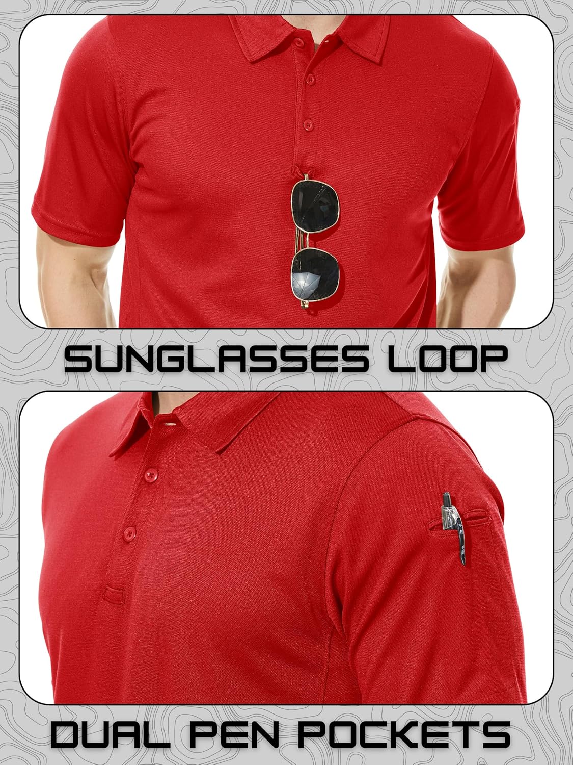 TACVASEN Men's Polo Shirts Tactical Quick-Dry Casual Golf Shirt Short Sleeve Airsoft Polos XX-Large #33 Short-tomato Red