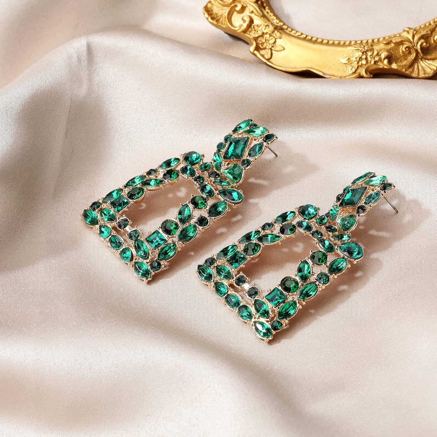 Rhinestone Rectangle Dangle Statement Earrings Trendy Crystal Geometric Drop Earrings hypoallergenic for Women - Image 2