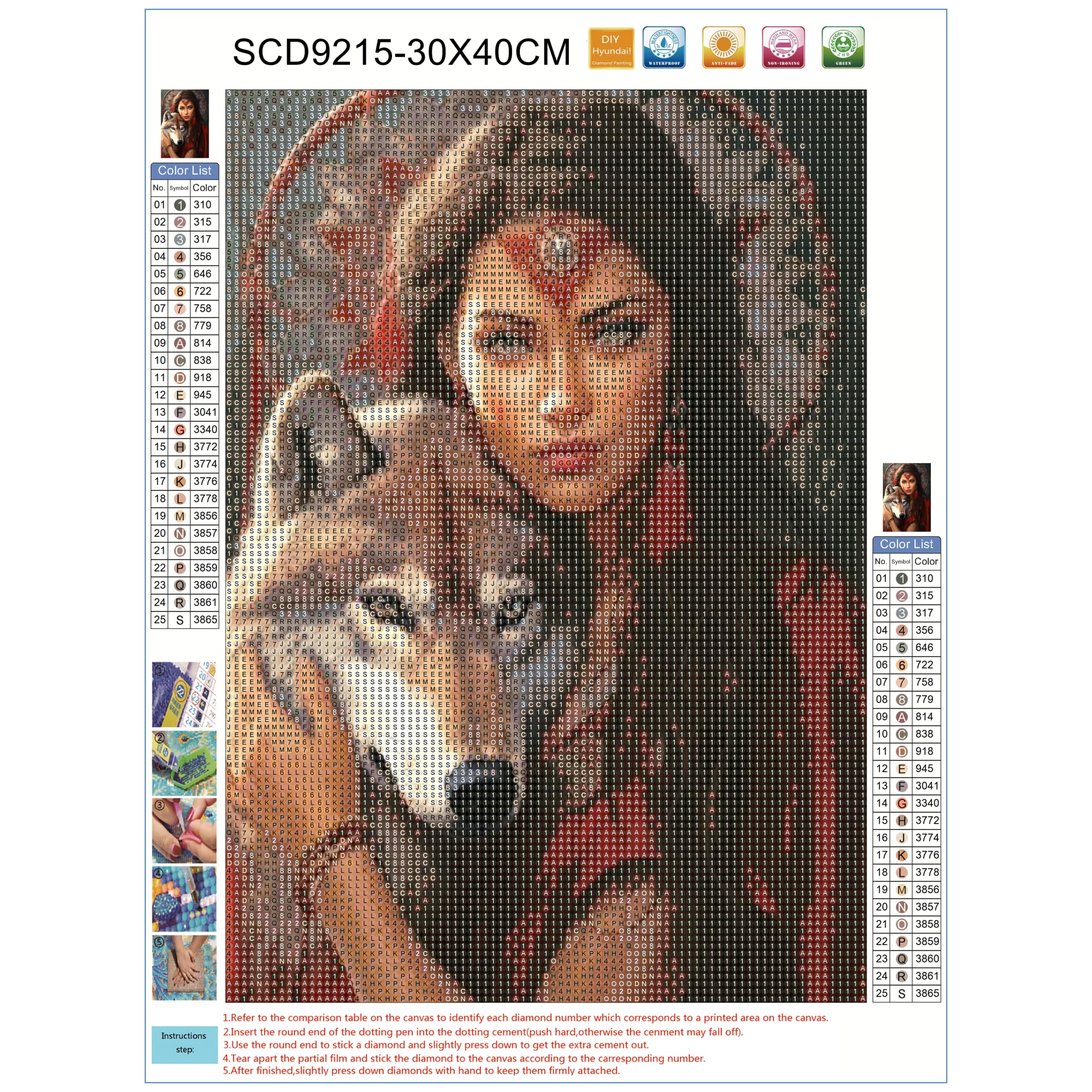 Ginfonr 5D Diamond Painting - Kit Donna Tribale, 30x40 Cm, Diamanti Rotondi, Tela Numerata, Completo Di Strumenti
