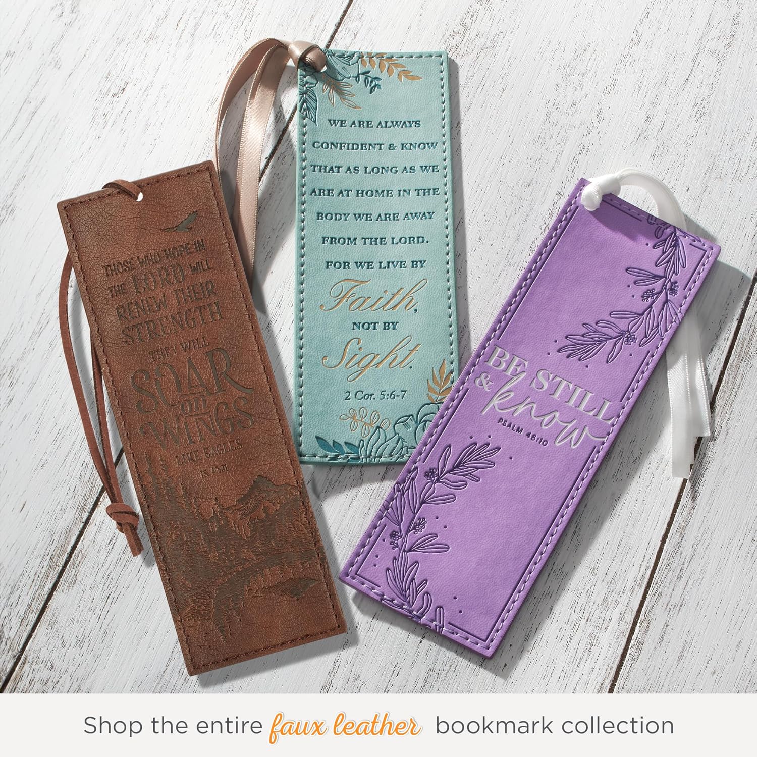 Christian Art Gifts Premium Vegan Faux Leather Scripture Bookmark for Men: Soar On Wings - Isaiah 40:31 Inspirational Bible Verse, Heat-Debossed, Faith-Based Reading Book Accessory with Cord, Brown - Image 8