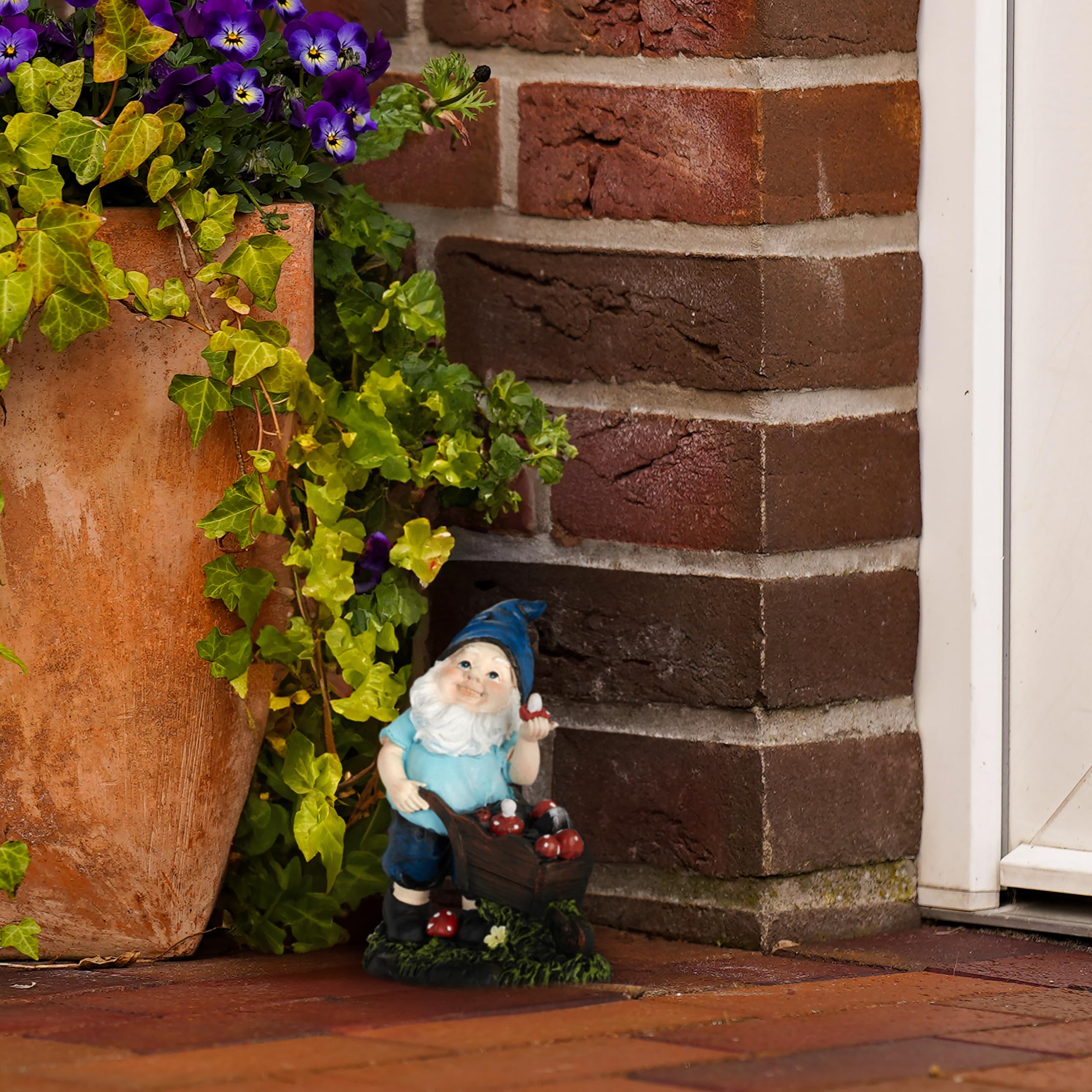 Relaxdays Gnomo da Giardino, con Carriola, Statua Resistente alle Intemperie e al Gelo, 14,5x10,5x7 cm, Nano, Colorato