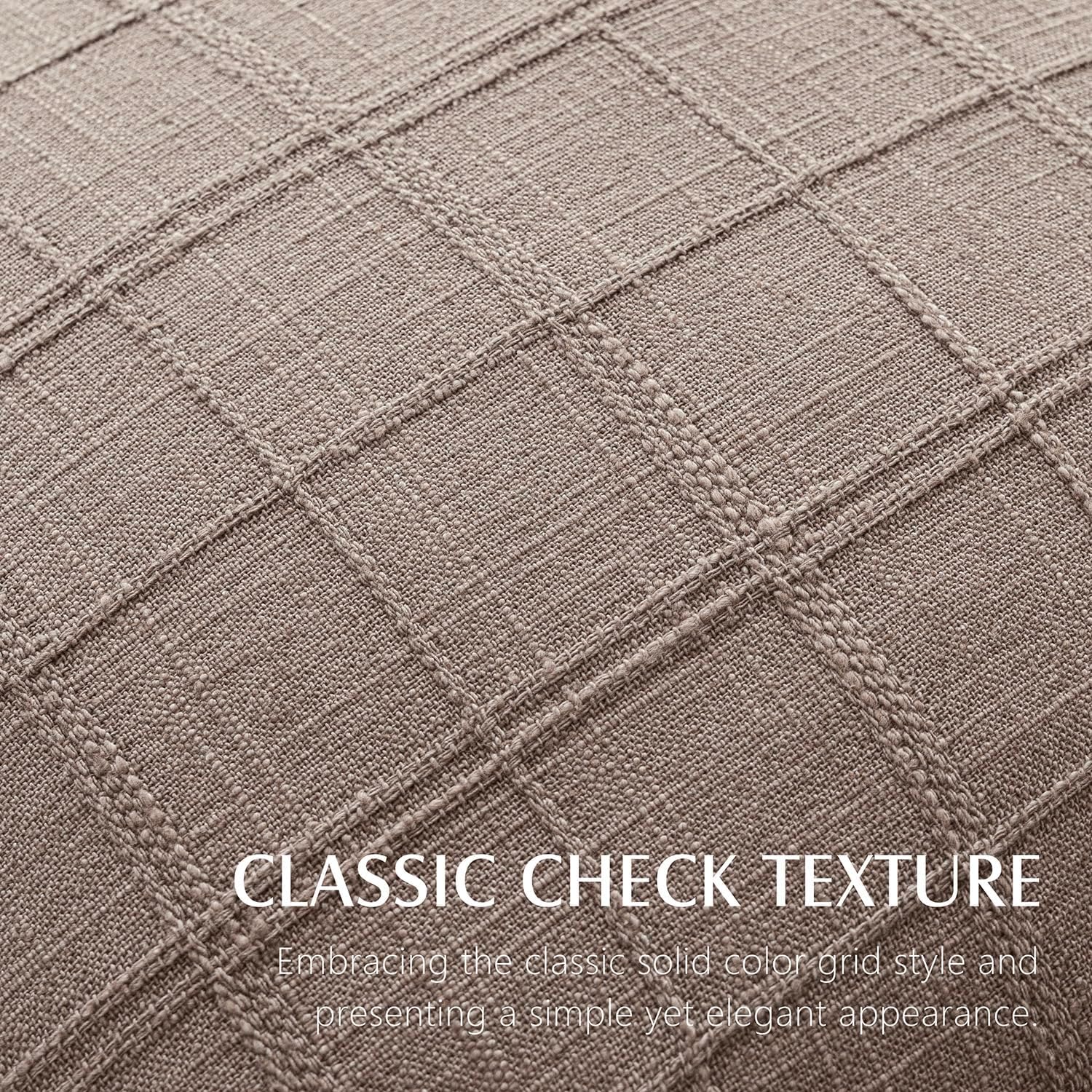 Foindtower Set of 2 Decorative Linen Check Fringe Throw Pillow Covers Farmhouse Vintage Cushion Covers Modern Boho Home Decor for Sofa Chair Couch Bedroom Living Room,20×20 Inch,Tan Taupe - Image 2