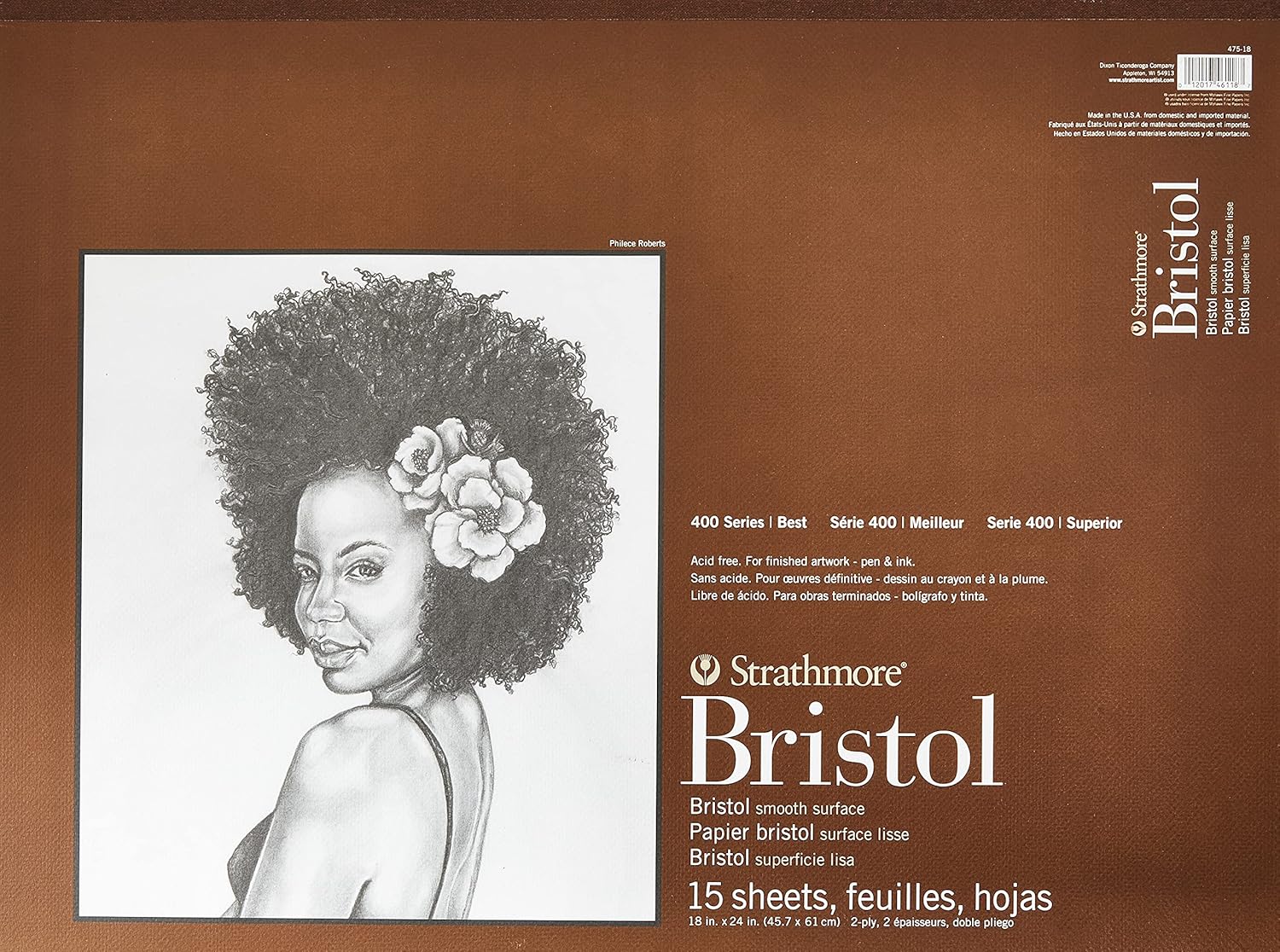 Strathmore 475-3, 400 Series Bristol, 2-Ply Vellum, 9"x12" Tape Bound, 15 Sheets , White