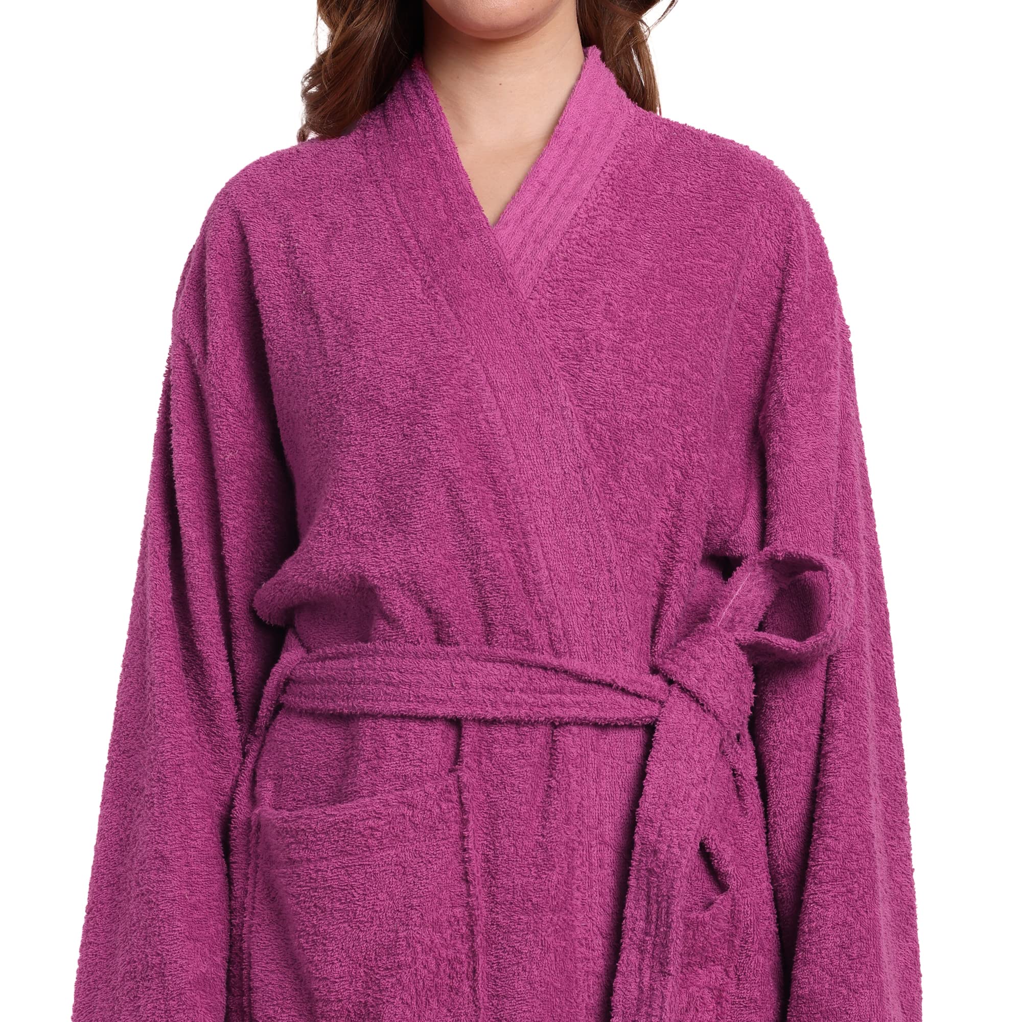 DREAMWEAVERS 100% Soft Terry Cotton Velour Bathrobe Super Soft & Absorbent Knee Length with 3/4 sleeve for Unisex (Pink, Large) 3