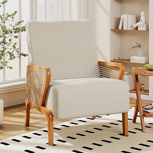 Miniatura 20 de Alunaune Juego de 2 sillas decorativas marrones tapizadas para sala de estar, sillón de ratán natural, moderna de piel sintética, silla de club,