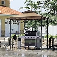 Vista 4 de MASTERCANOPY Gazebo de parrilla de 8 x 5 para exteriores, toldo con 2 luces LED (costuras marrones caqui)