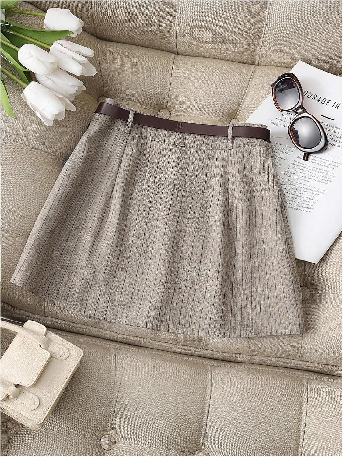 GORGLITTER Women's Dressy Skorts Skirt Shorts Casual Business Wrap Striped High Waisted Going Out Outfits image 2