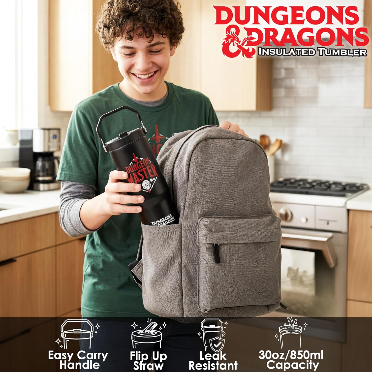 Get Trend Dungeons & Dragons 30oz Tumbler with Handle and Straw, Stainless Steel Insulated Water Bottle,BPA-Free,Leak-Proof, Cold for 12h, Hot 5h, Gifts for Men, Teens(Black D&D)