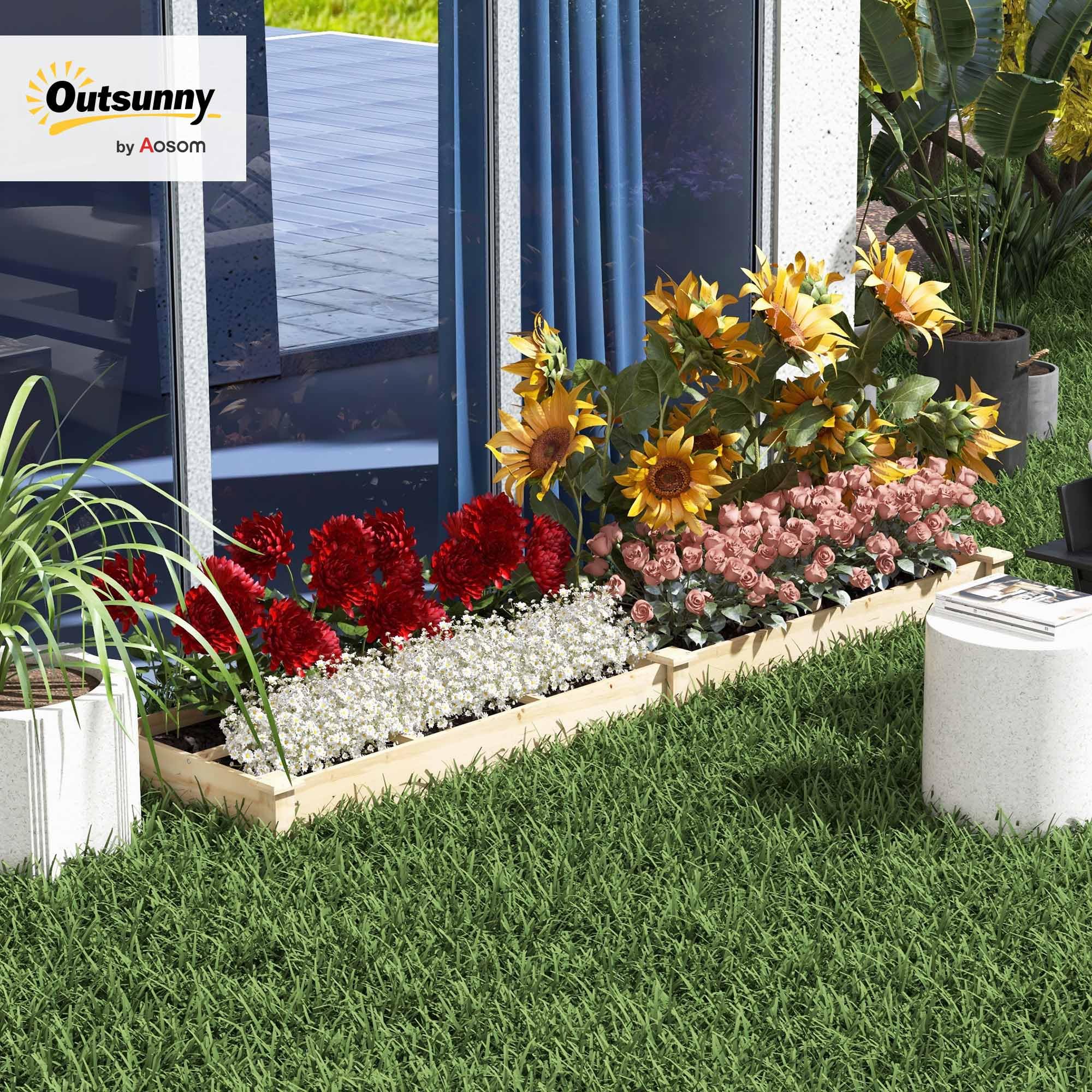 Outsunny Letto Rialzato per Orto e Giardino, Cassone per Orto con Divisorio Interno e Fondo Aperto, 237x60x25cm, Legno Naturale