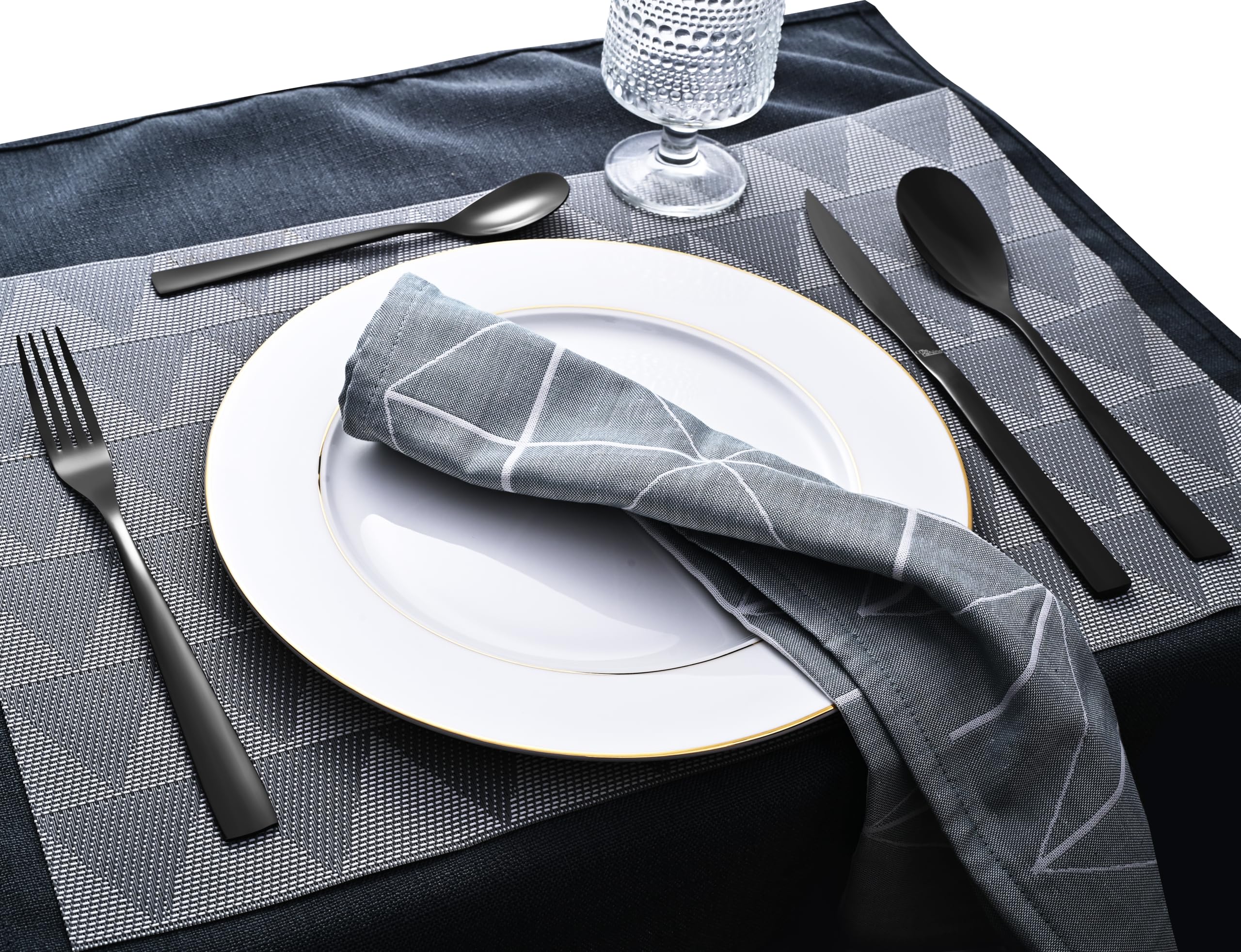Otto Koning - Berlin - Set di Posate 20 Pezzi in Acciaio Inossidabile Placcato in Nero Titanio e Lucido, Spessore 4 mm. e Coltello da Bistecca. Un Moderno Servizio da tavola per 4 commensali
