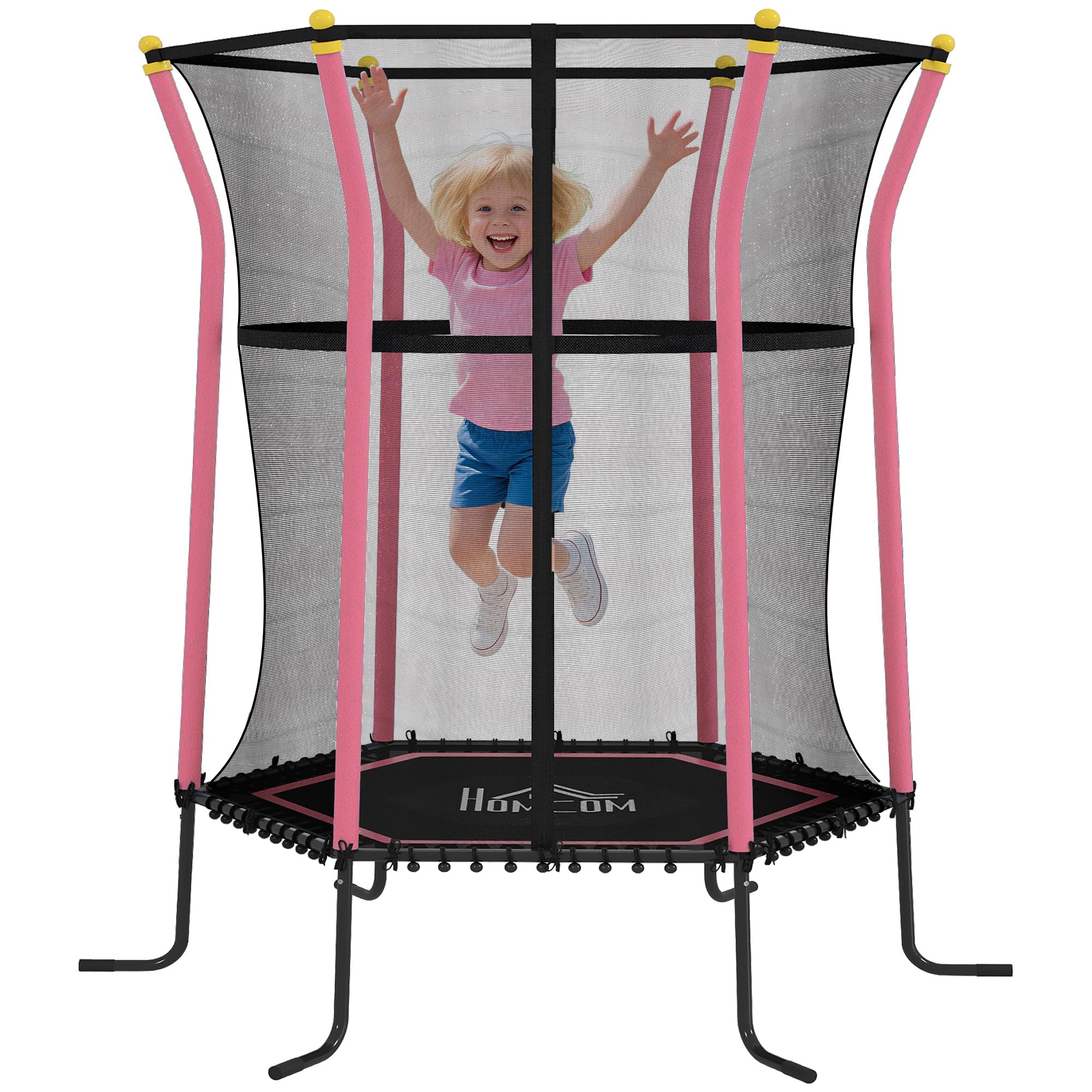 HOMCOM Trampoline pour Enfant 1,22 x 1,11 x 1,9 m Filet de sécurité Porte zippée 6 poteaux rembourrés Inclus sans Ressort Charge Max. 50 kg