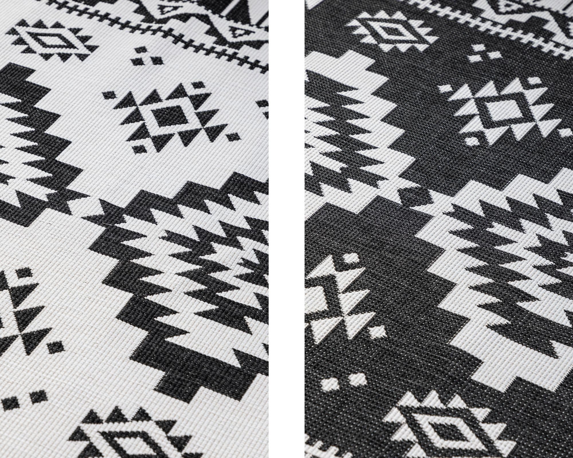 Elle Decoration In und Outdoor Teppich – Wendeteppich Wetterfest & Wasserfest - Modernes Geometrisches Muster Rauten Muster Outdoorteppich für Garten, Balkon, Terrasse, Wohnzimmer – Schwarz, 160x230cm