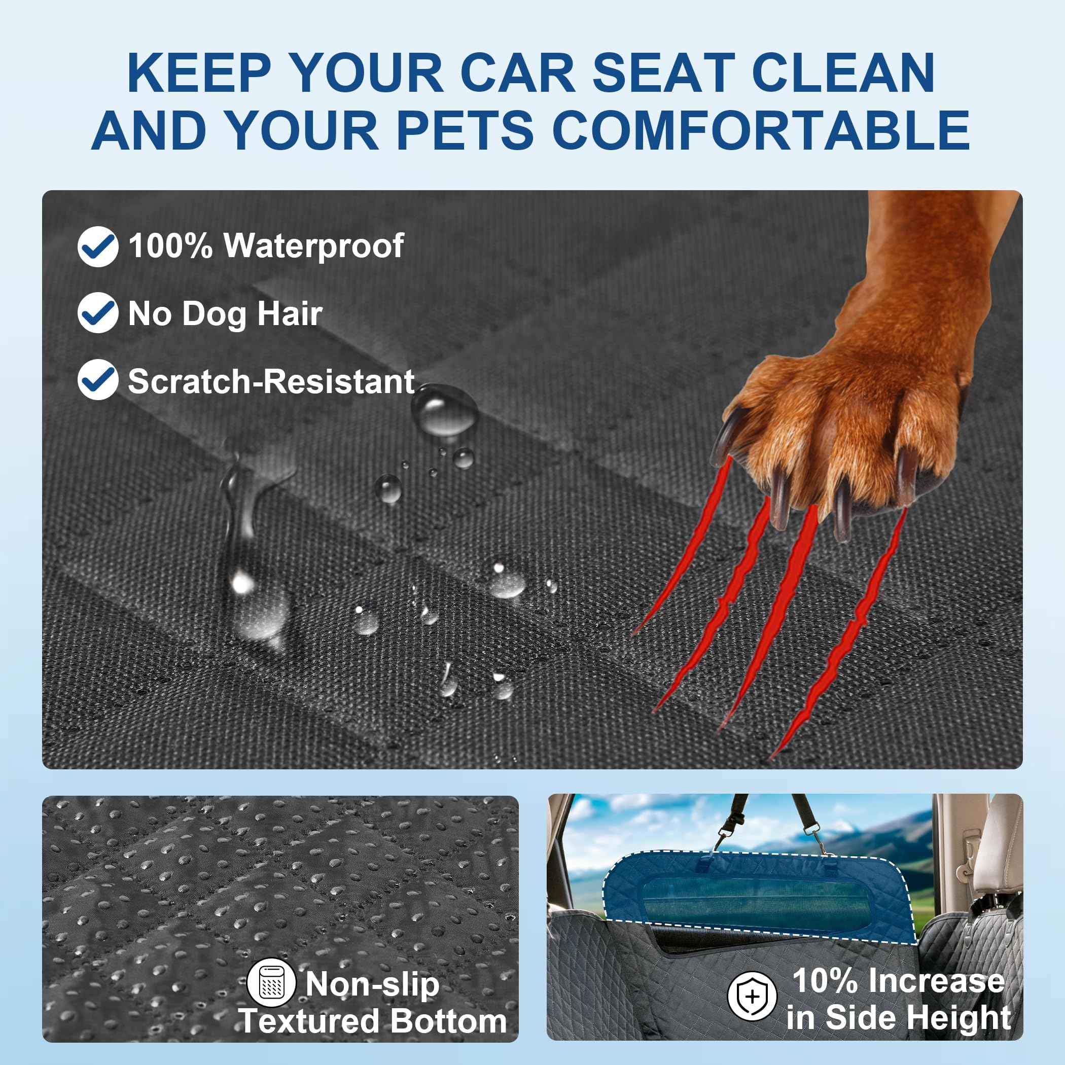 Dog Car Seat Cover – Waterproof Scratch Proof Pet Hammock with Heavy Duty Oxford Fabric Nonslip Backing Soft Padding Easy to Clean Universal Fit for Cars SUVs and Trucks Travel Protection - image 6