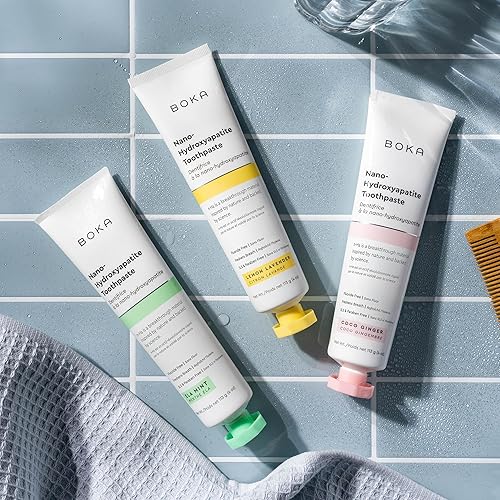 Miniatura 2 de Boka Ela Mint, Coco Ginger & Lemon Lavender - Pasta dental blanqueadora natural, nano-hidroxiapatita (n-Ha), sensibilidad, sin fluoruro, recomendado