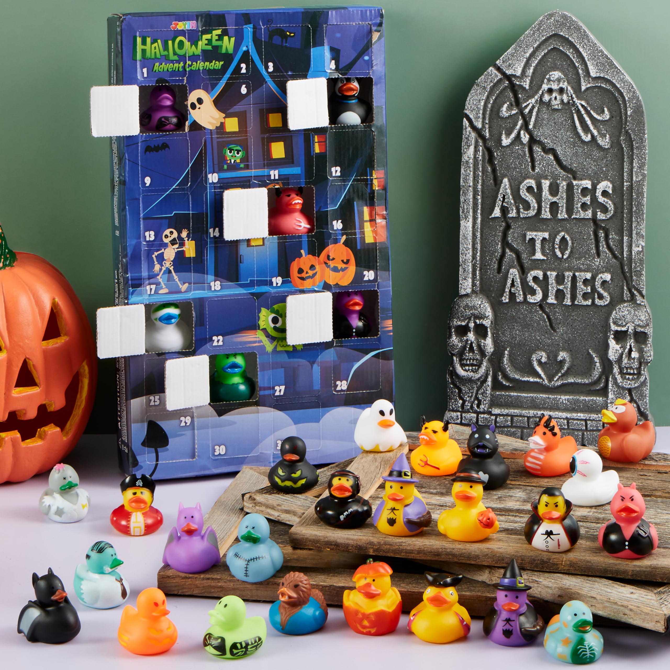 JOYIN Calendario de Adviento de pato de goma de Halloween 2025 con juguete sorpresa, calendarios de cuenta regresiva de Halloween con 31 patos de goma para niños, adolescentes, suministros de regalo