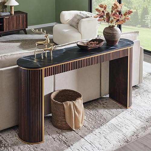Miniatura 6 de OKD Moderna mesa consola acanalada, 63 pulgadas de largo para entrada estrecha y mesas de sofá para pasillo, mesa decorativa alta detrás del sofá