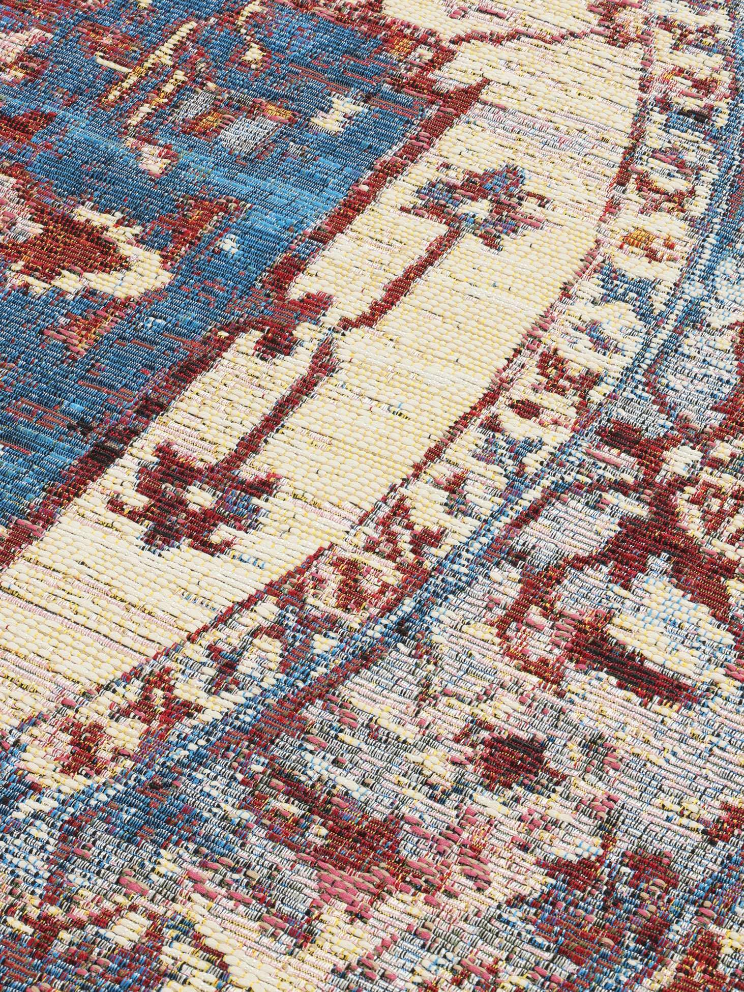 RugVista Amina Alfombra Interior y Exterior, Redondo, Ø 160 cm, Rojo/Azul | Modernas, Pelo corto, Lavado a mano, Oeko-Tex 100, Resistente a los rayos UV, Patio