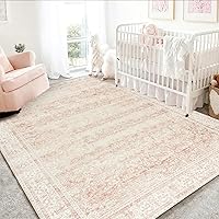 BILEEHOME Blush Pink Boho Floral Nursery Rug 5x7 - Soft Machine Washable Low Pile Area Rug for Baby Girl Bedroom Playroom Living Room
