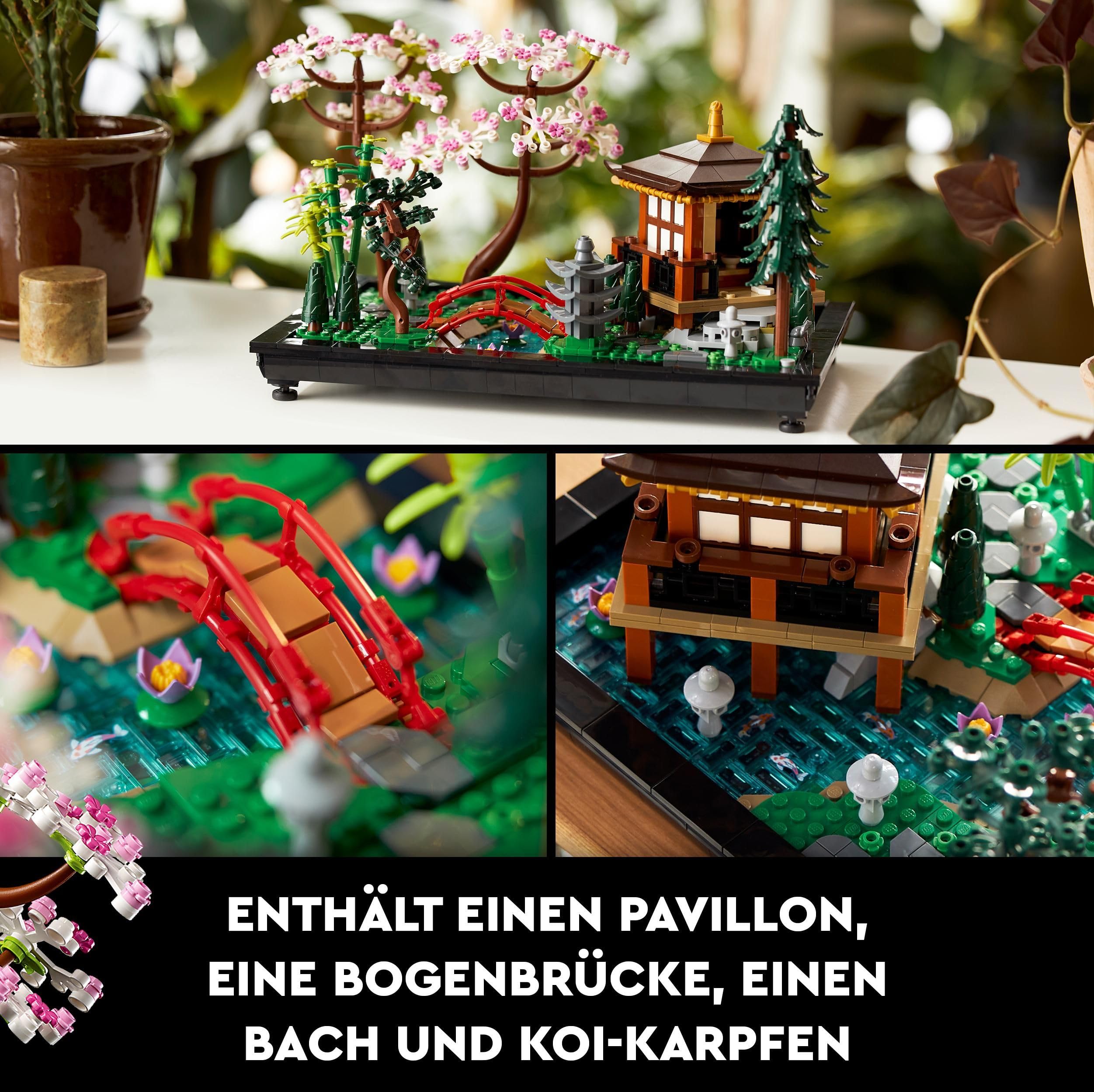 LEGO Icons Garten der Stille - Modell zum Bauen und Ausstellen - Japanische Oase mit Pavillon, Brücke, Koi-Karpfen, Lotusblumen, Bäumen - DIY Deko - Geschenk für Frauen und Männer - 10315