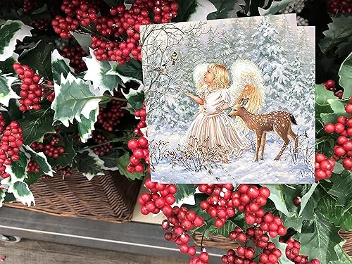 Miniatura 9 de Servilletas navideñas de 20 quilates de 13 x 13 pulgadas, hermosas servilletas de invierno con diseño de ángel