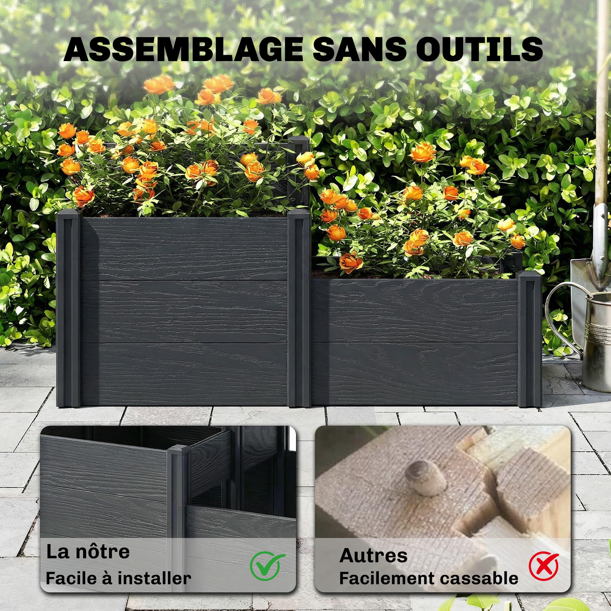 Outsunny Jardinière surélevée 3 Niveaux Fond Ouvert Potager Jardin 120x80x64 cm Effet Bois Gris