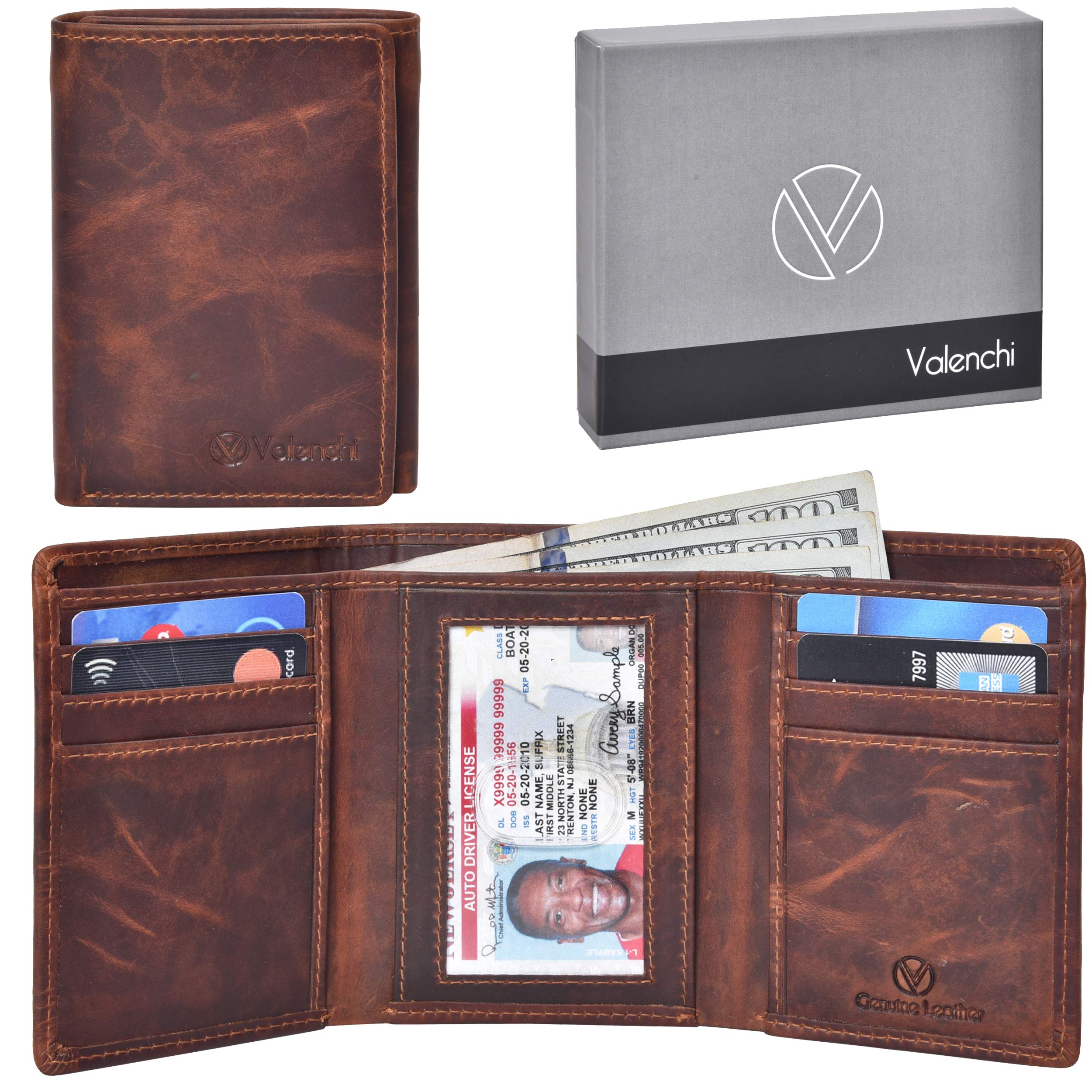 VALENCHIGenuine Leather RFID Wallets for Men and Women with multi card slots, 2 Note pocket coin pocket and ID window