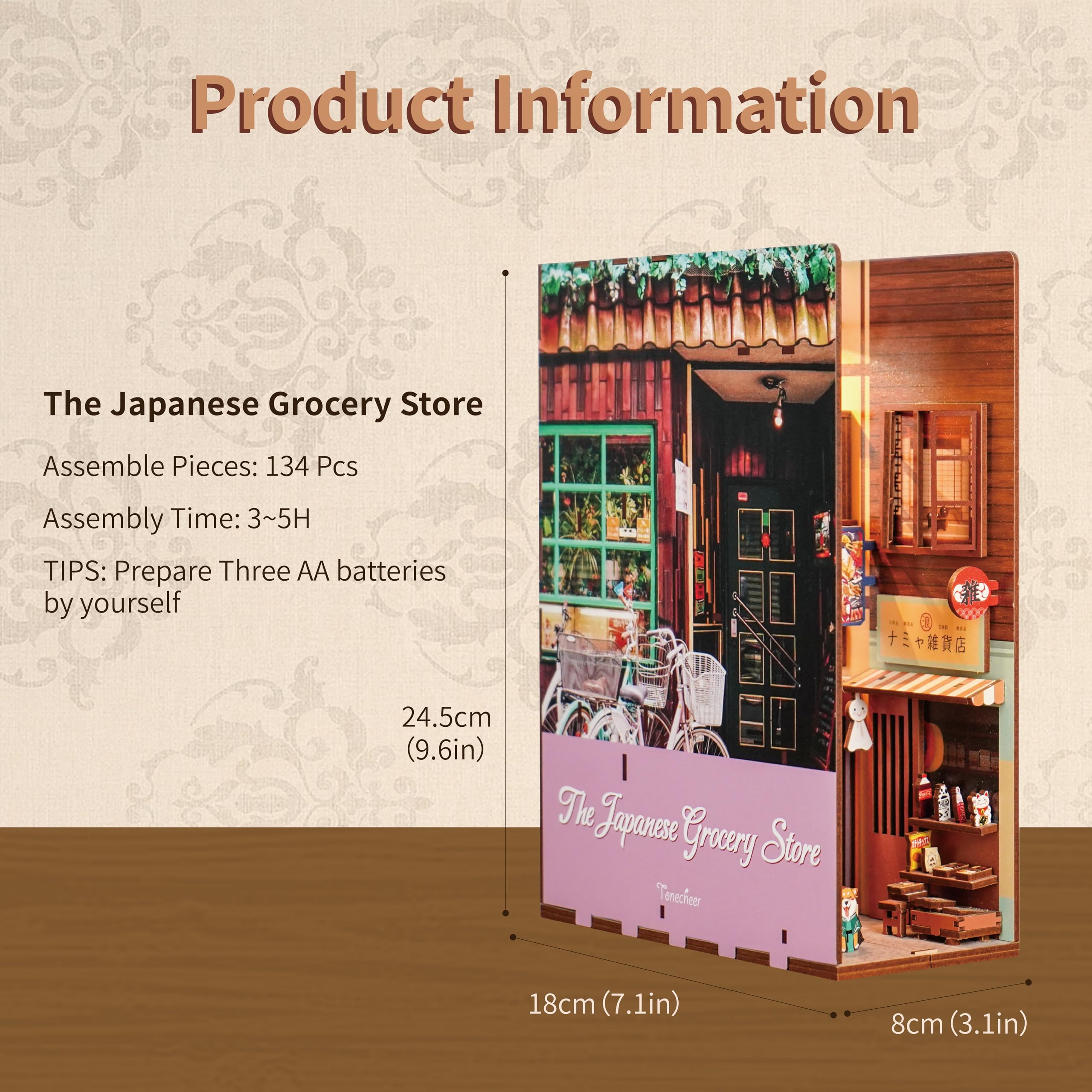 Tonecheer DIY Book Nook Japon, Modèle 3D en Bois pour Adultes pour Construire Une Miniature de Maison, Kit de Nook de Maison avec Lumière, Cadeau pour Femmes et Hommes (L'Épicerie Japonaise)