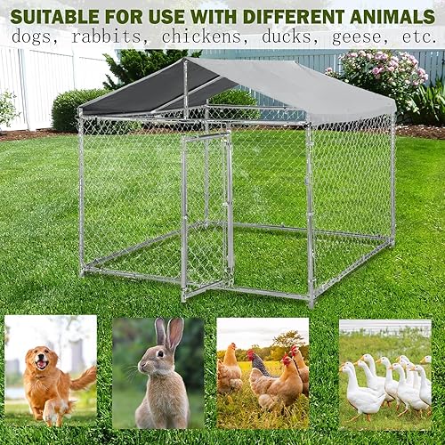 Miniatura 6 de Perrera para perros grandes de 79 pulgadas, de acero galvanizado resistente, con cubierta impermeable resistente a los rayos UV, corralito de cadena