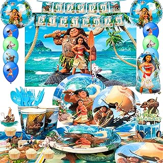 Moana Birthday Party Supplies, 115 pcs Moana Party Decorations and Tableware Set-Moana Plates and Napkins Cups Backdrop etc Moana Birthday Supplies