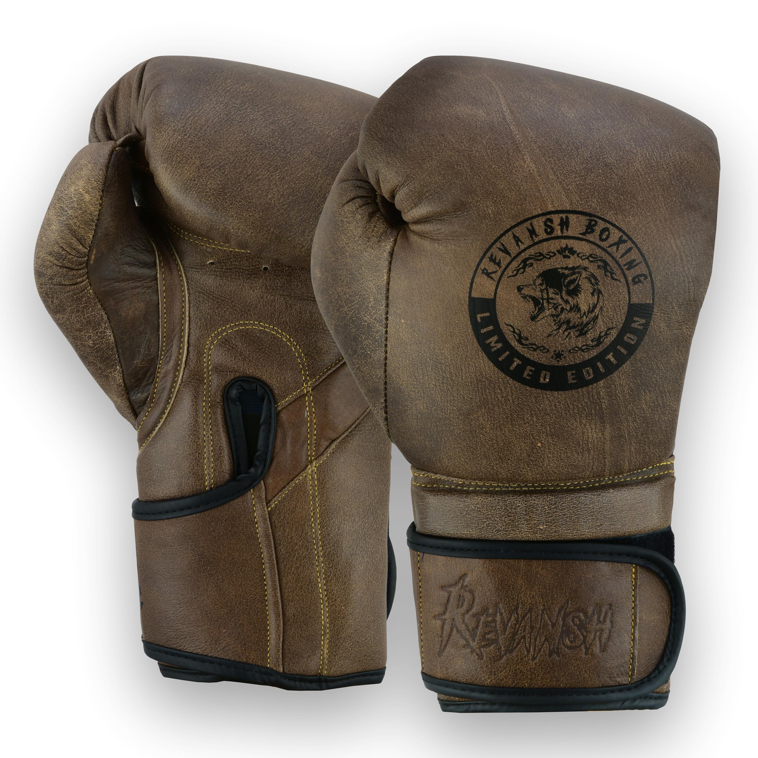 Fadi Sports Revansh Cowhide Leather Cracker Boxing Gloves - Durable Brown Training Gloves for Unisex - High Performance for Boxing & Combat Sports