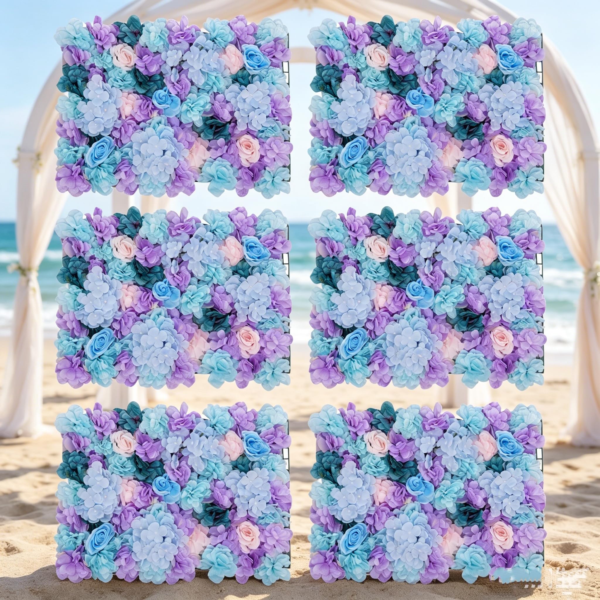 6 Stück DIY Deko Blumen Wandpaneele Hochzeit Hintergrund, Künstliche Blumen Wandhintergrund Seidenblumen Wand Panel, Dekorative Kunstblumen-Wandmatte Wanddekoration für Hochzeit Party (Blau)