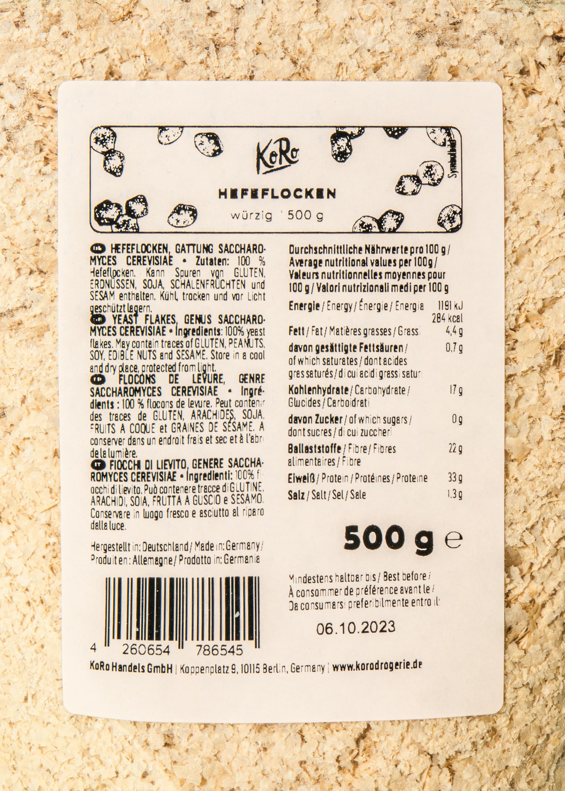 KoRo - Lievito alimentare in scaglie 500 g - fiocchi di lievito nutrizionale di melassa grattugiato, ricco di vitamina b12, ideale come formaggio vegano