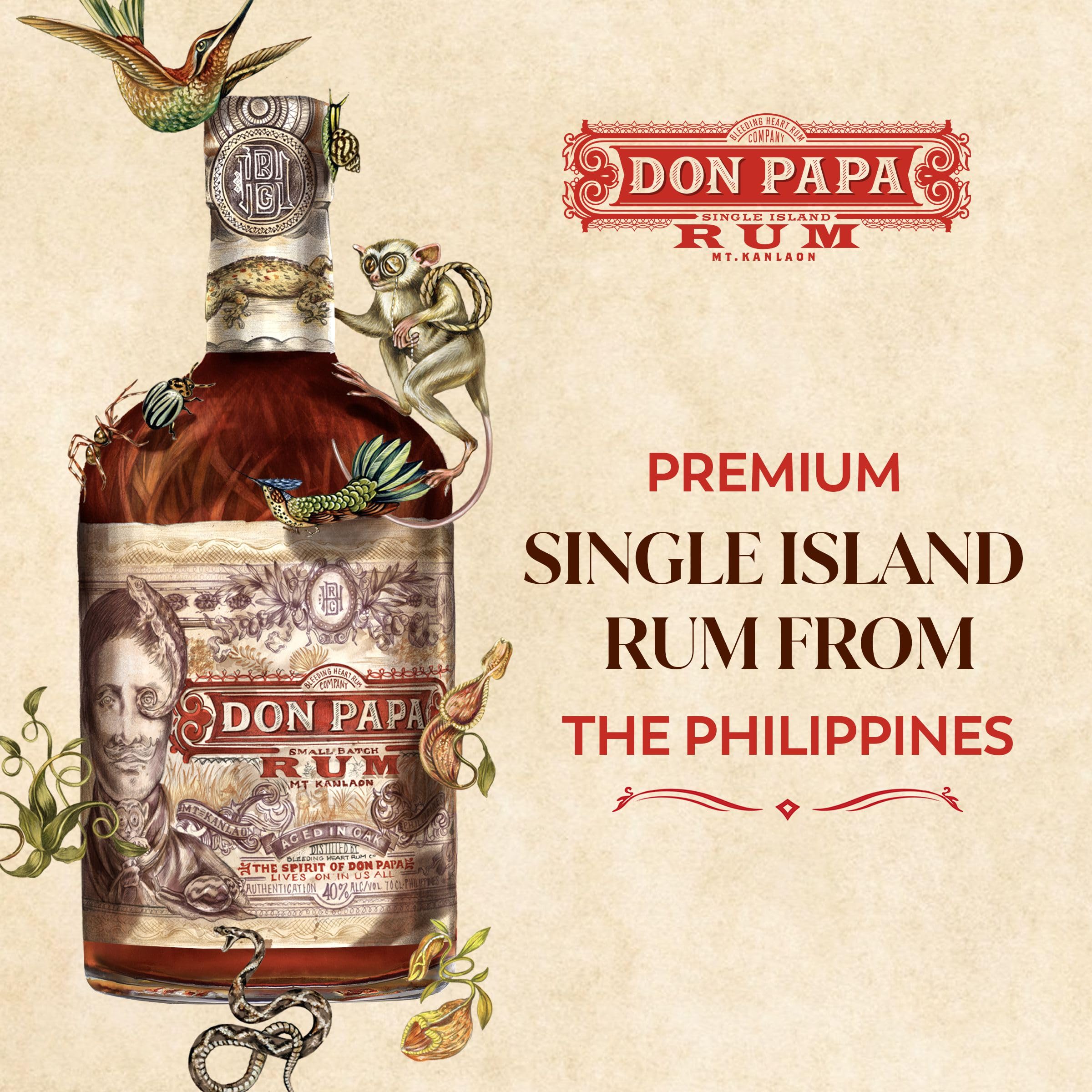 Ron Don Papa, 700 ml, alc. 40% vol., ron dorado y añejo para saborear, destilado en Sugarlandia, Filipinas, madurado con maestría en roble americano e idóneo para cócteles