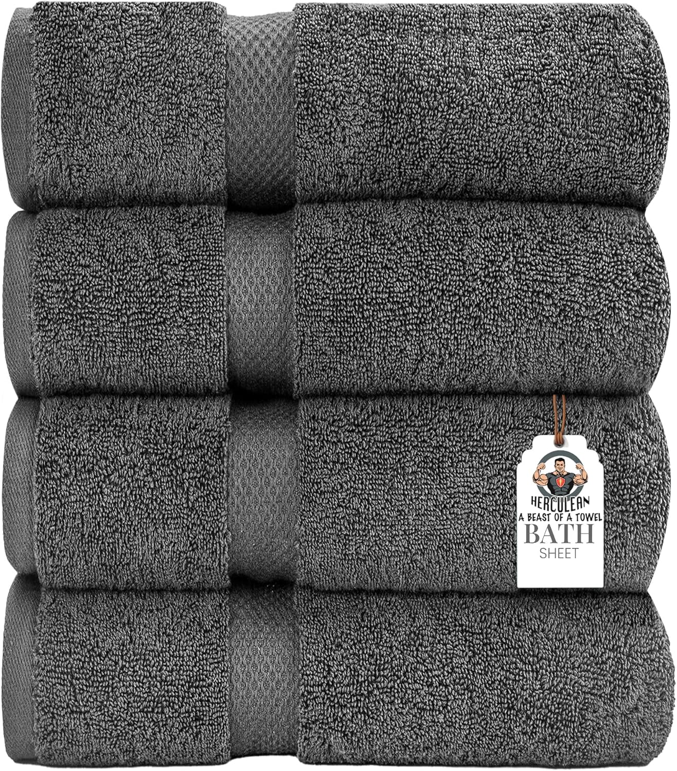 HERCULEAN Bath Sheet 30 x 60 Pack of 4 | 450 GSM Quick Dry and Highly Absorbent | 100% Cotton Terry Towels for Bathroom - Perfect for Shower - Pool and Spa - Luxury Soft Towels - Light Grey Light Grey 30" x 60" PK 4
