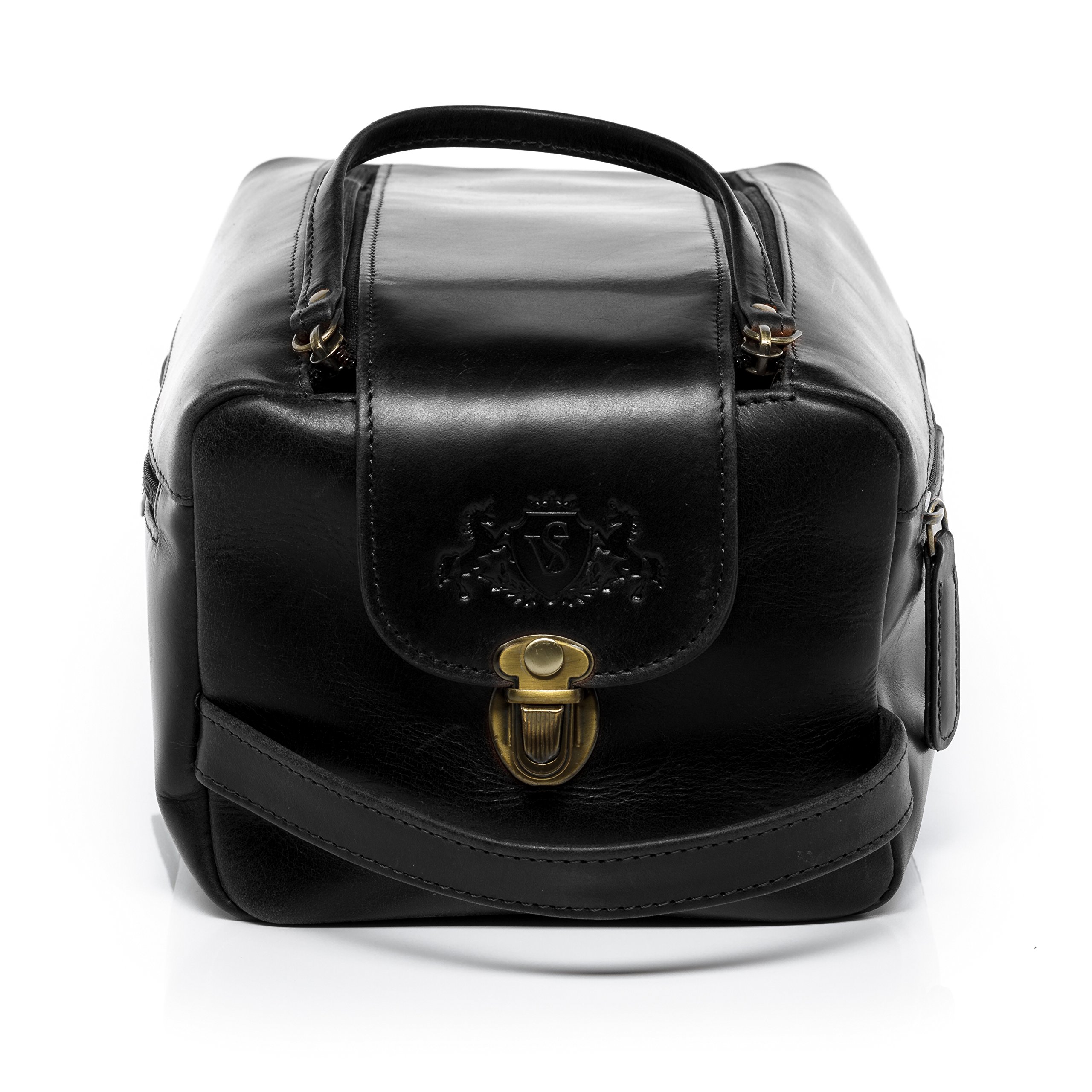 SID & VAIN große Kulturtasche Herren echt Leder - Waschtasche Bristol groß - Kulturbeutel Leder-Waschtasche Herren und Damen schwarz handgefertigt