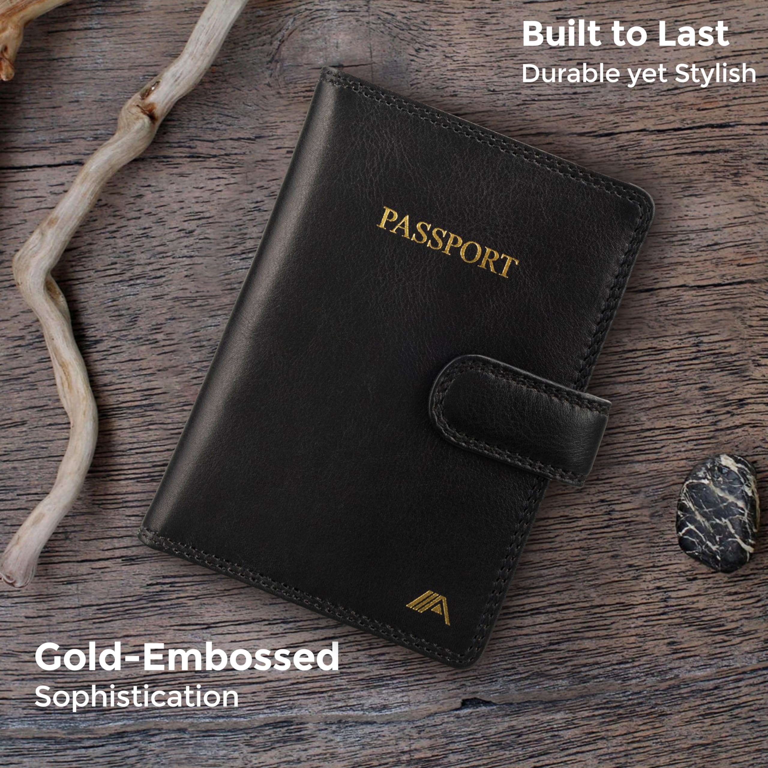 A-SLIM Gokaku Reisepasshalter aus Leder, Reisepass-Organizer für Reisepass, Tickets, Bordkarte, Karten, Bargeld, Rindsleder, schwarz, 10*14*1.5cm, Modern