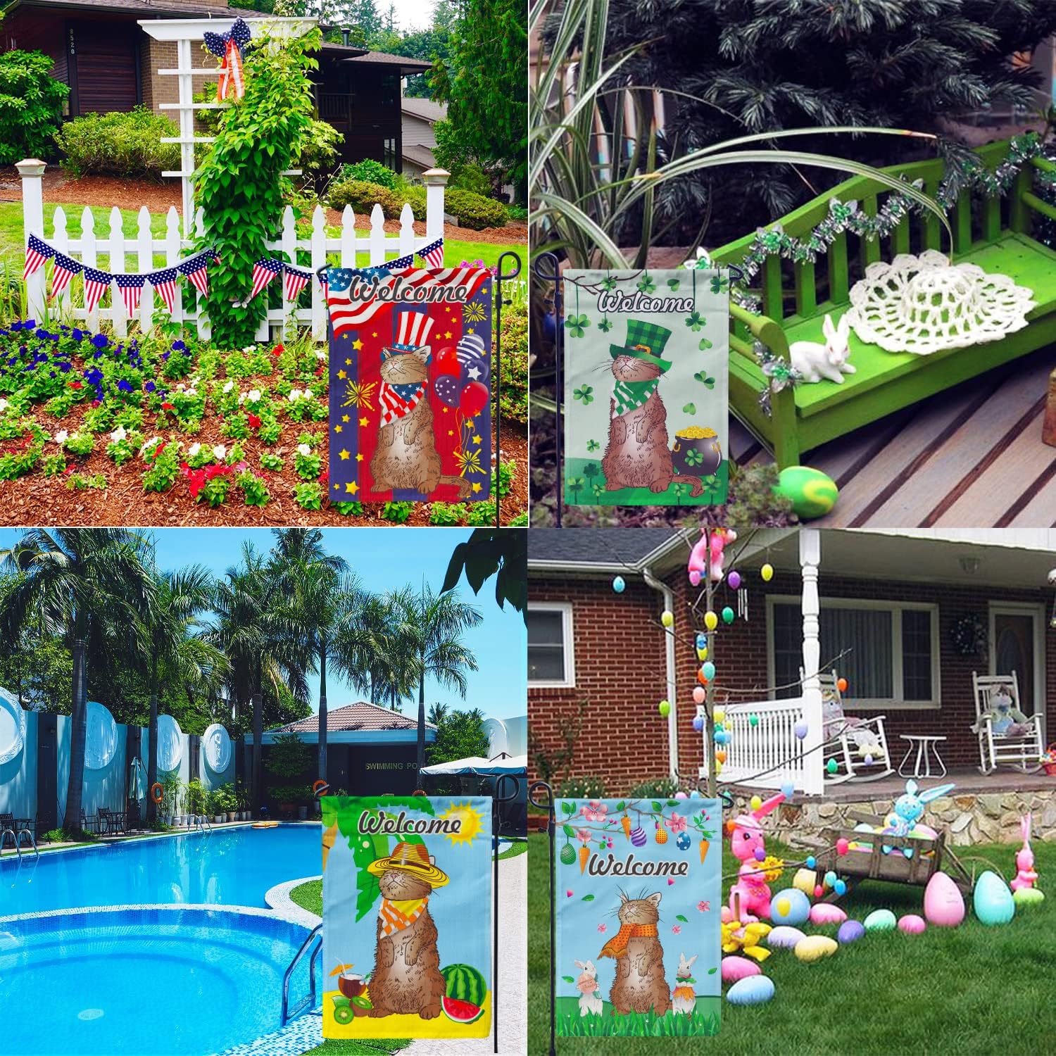 utrwooy Seasonal Garden Flag Set of 12 for All Season Burlap Verticle Cat Flag 12x18 Inch Hanging Decoration Outside Yard for Holidays ThanksGiving/Christmas/New Year