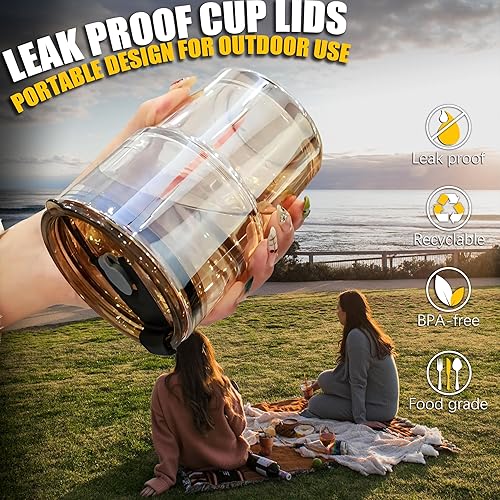 Miniatura 4 de Xunsiga Vasos de vidrio de 16 onzas con tapas y pajitas, tazas de café helado de vidrio, vaso de vidrio de viaje a prueba de derrames para