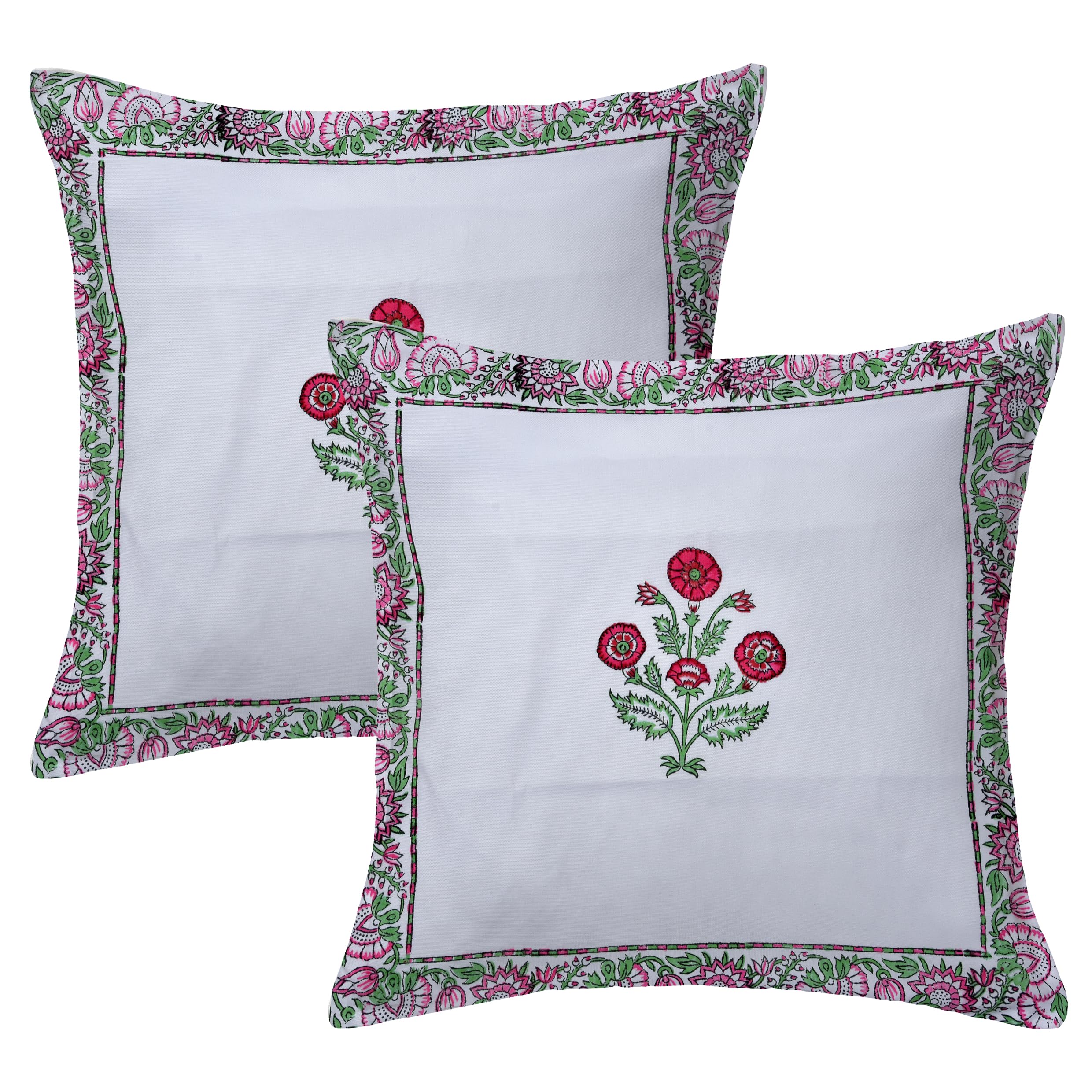 COZY FURNISH Cotton Set of 2 - Soft Floral Hand Block Jaipuri Print Cushion Covers,24X24(Inches) Square Home Decor Cushion Covers (Pink, 24X24(Inches))