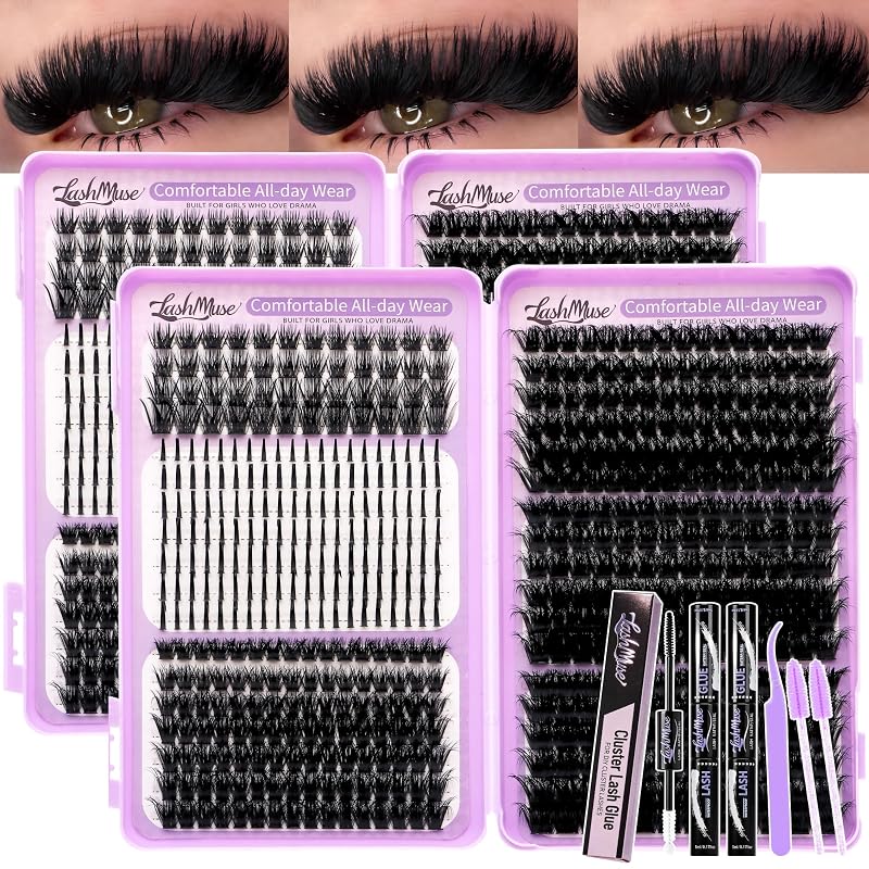 Kit de cílios postiços em tufos Plsezimy com estilos T50 e Fairy, curvatura D, 1024 unidades, 2 conjuntos