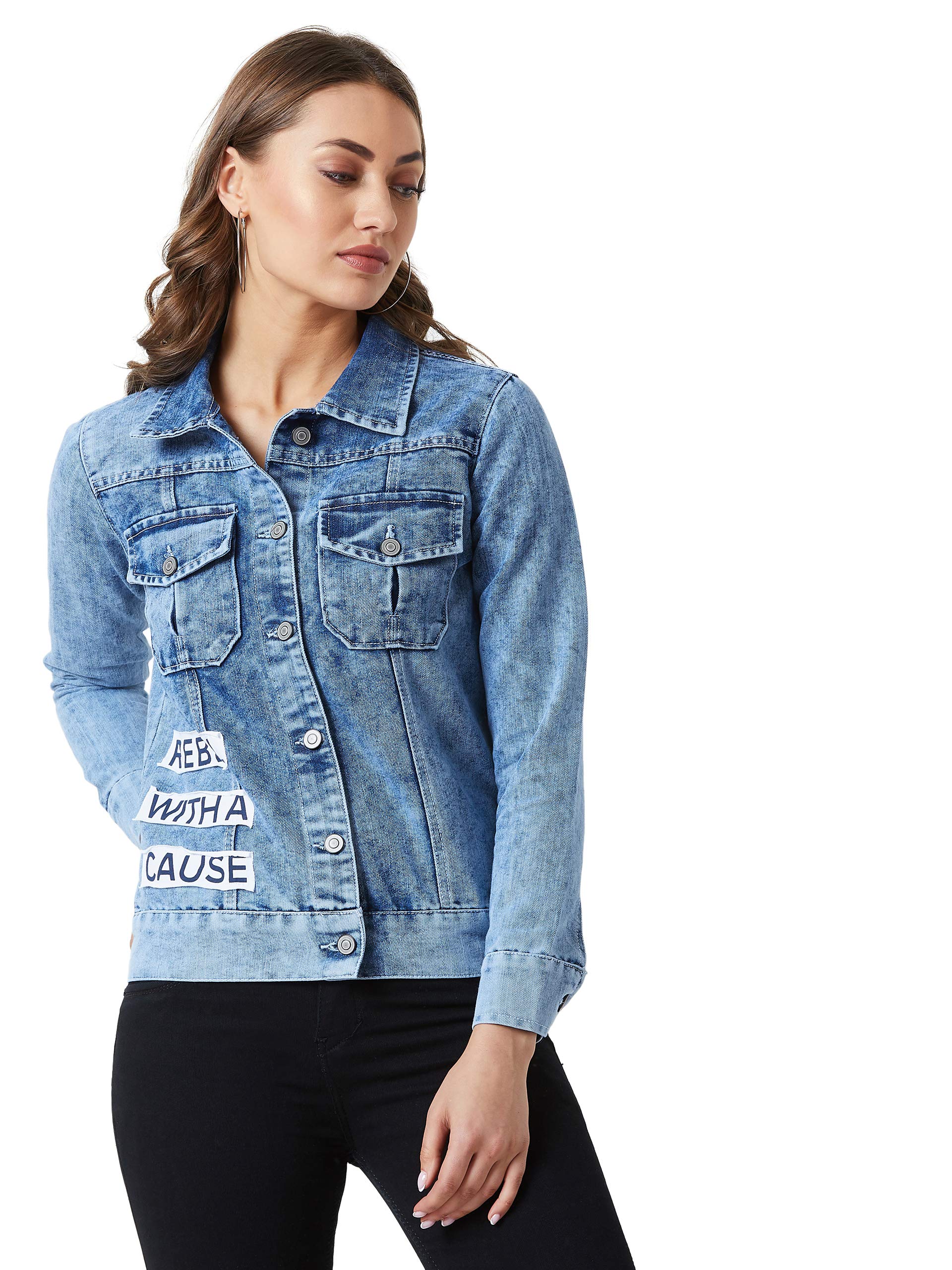 miss chase Women's Collared Solid Full Sleeve Regular Length Denim Jacket-picture-25