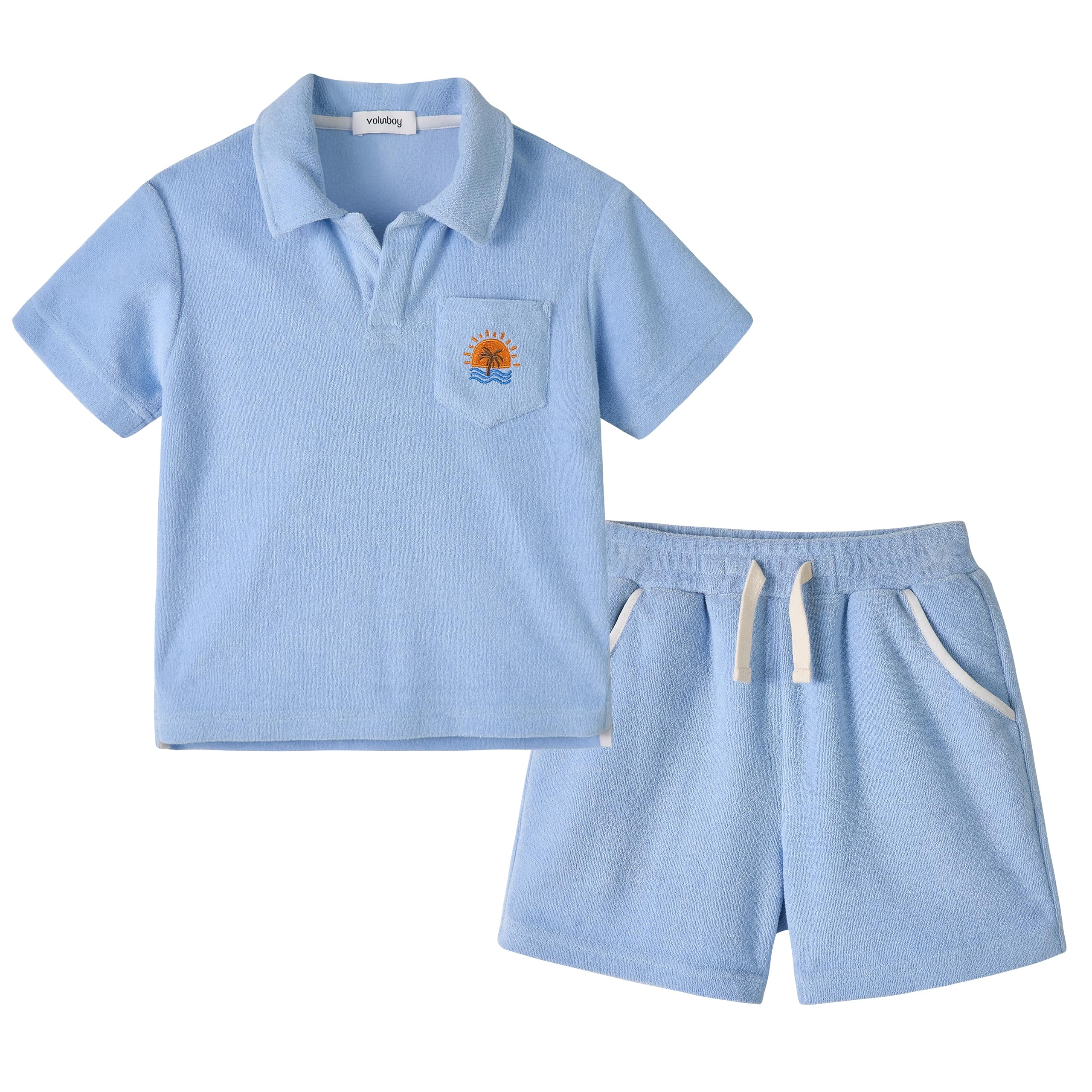 Volunboy Jungen Frottee Sommer Set, Möwenkragen Shirt & Shorts mit elastischem für Outdoor & Alltag - 1