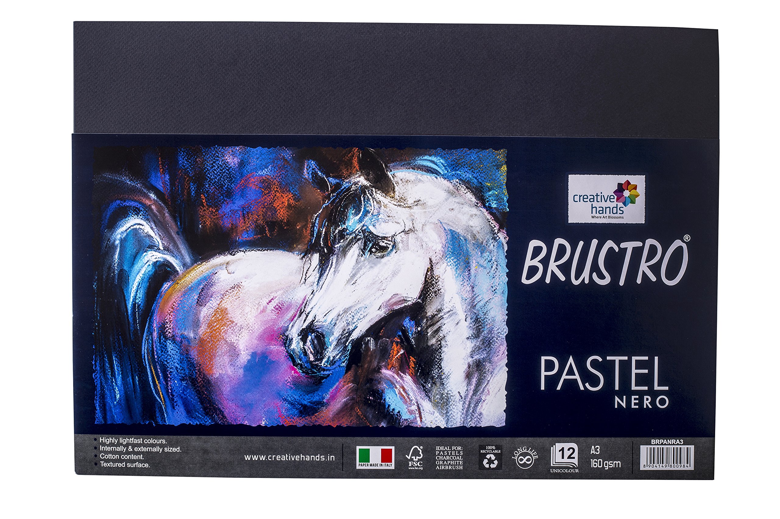 Brustro Artists Pastel Paper, 160 GSM, A3, Nero (Pack of 12 Black Sheets)| Ideal for Pastels, Colour Pencils, Graphite, Charcoal, Gouache, Ink and Dry Techniques