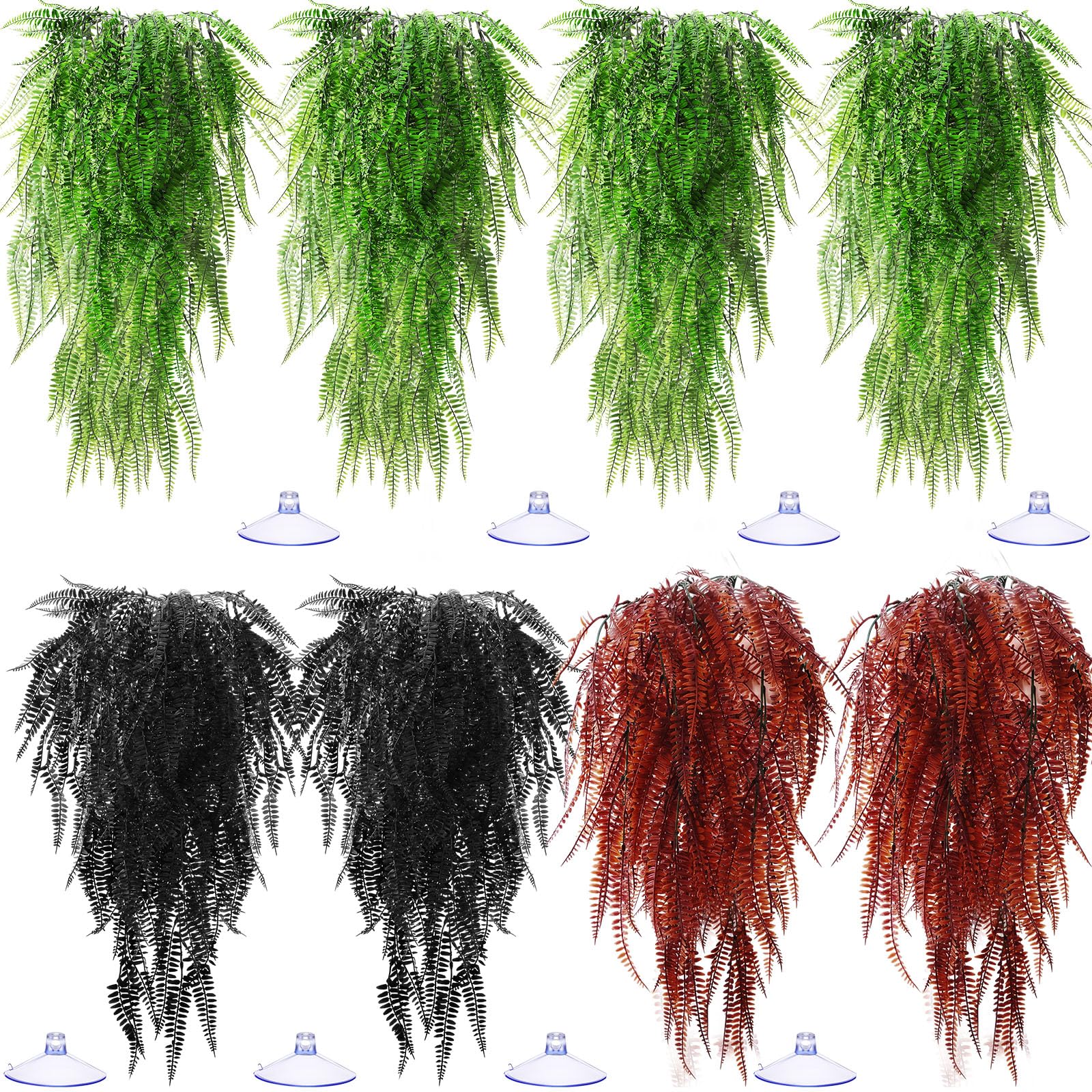 Suncalla 8 Pack Reptile Plants Terrarium Hanging Plant Vine Boston Climbing Terrarium Plant with Suction Cup for Bearded Dragons Lizard Crested Gecko Snake Crab Tank(Vivid Series,3 Colors)