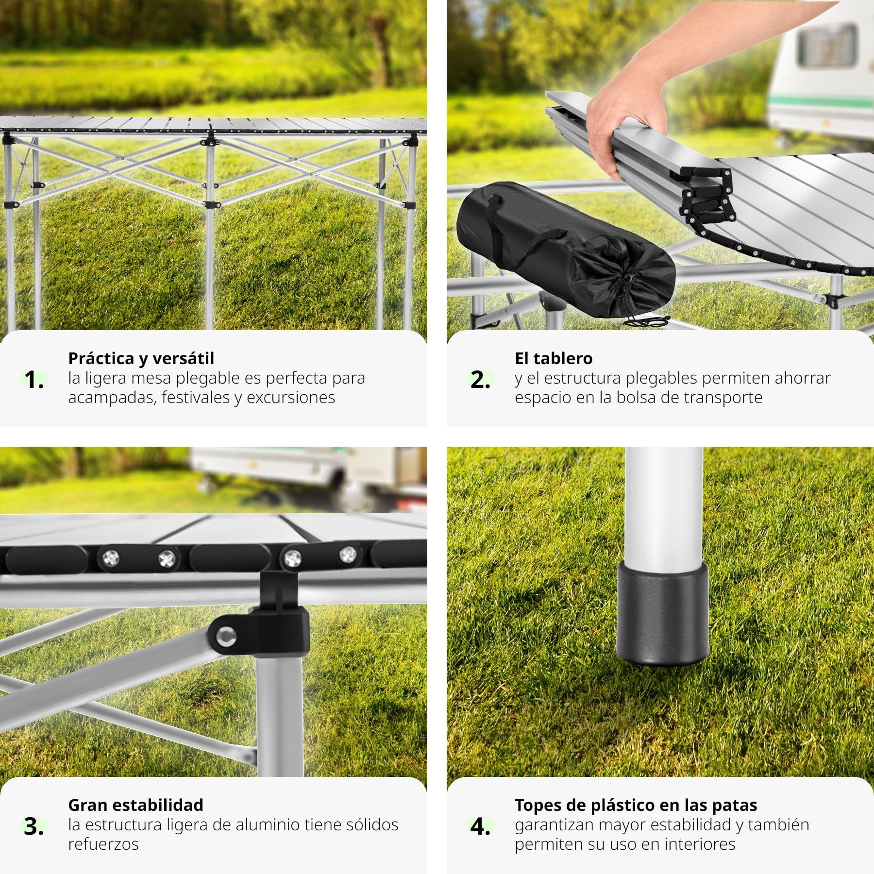 tectake® Mesa Plegable Aluminio, Mesa Camping Plegable, Mesa Jardín Exterior con Asa y Bolsa de Transporte, Impermeable, Fácil Montaje y Limpieza, Ideal Acampadas, Jardín, Terraza, Picnic, 140x70x70cm