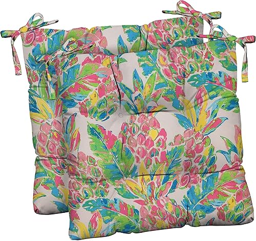 RSH Décor - Juego de 2 cojines de asiento para silla de comedor para interiores y exteriores, 18.5 x 16 x 3 pulgadas, color a elegir (piña rosa